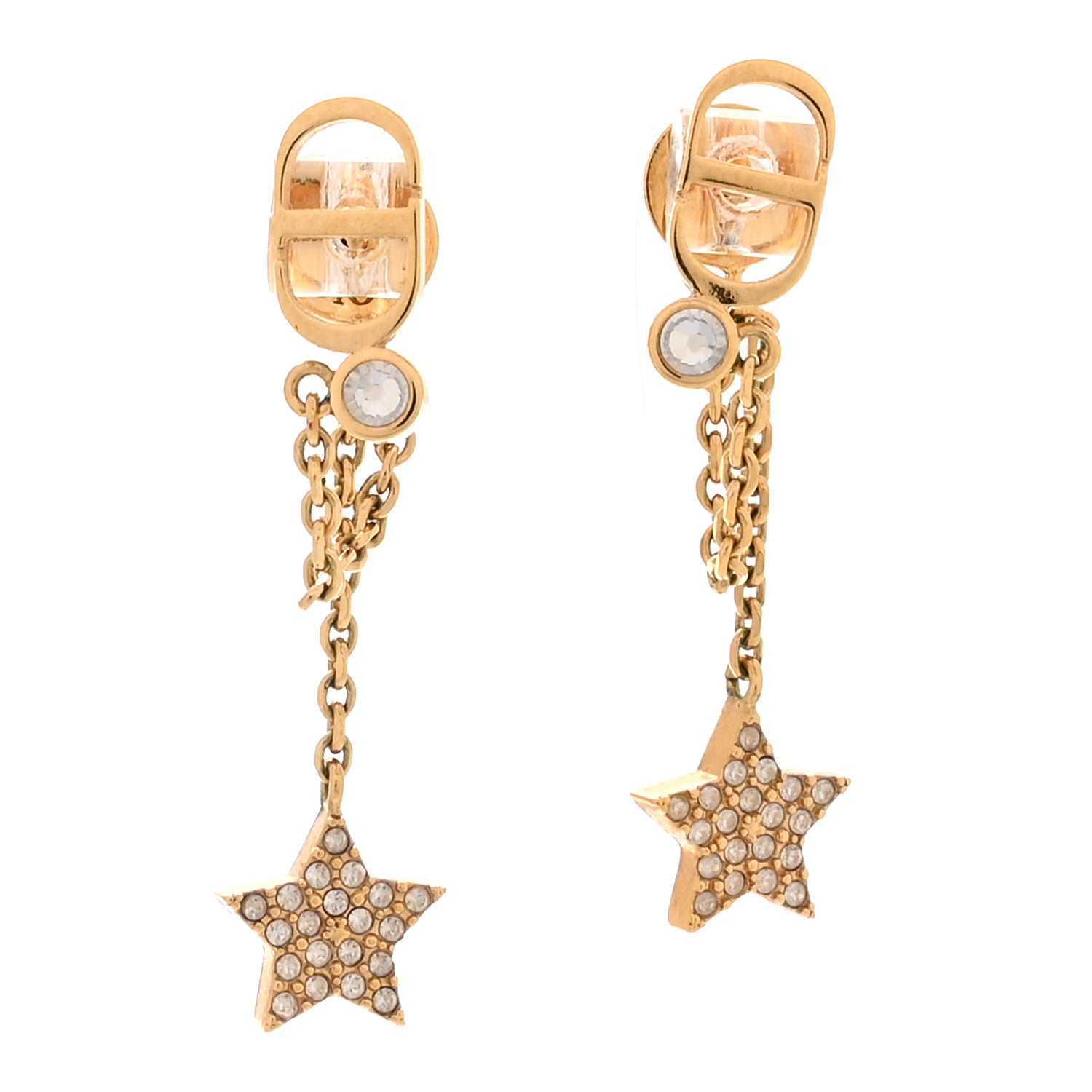 Christian Dior Crystal Star CD J'Adior Dangle Earrings Gold