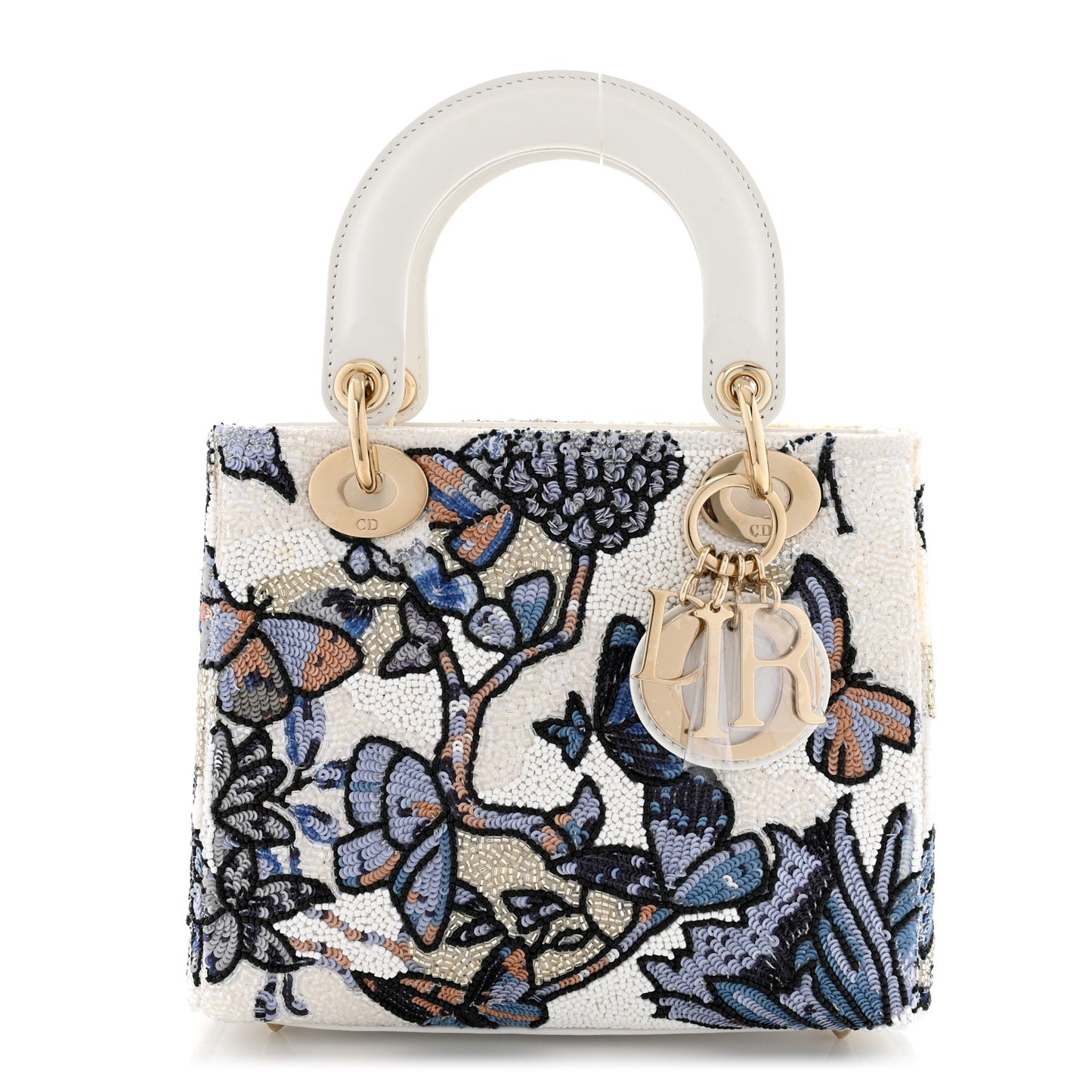 Calfskin Toile de Jouy Beaded Sequin Embroidered Small Mexico Lady Dior White Pastel Midnight Blue