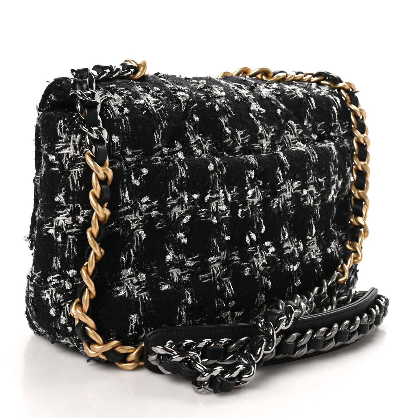 Tweed Quilted Medium Chanel 19 Flap Black Silver Ecru