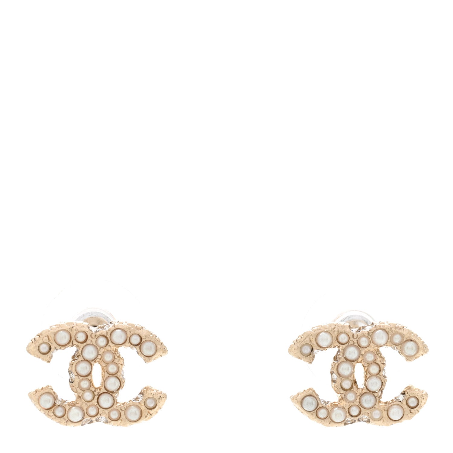 Chanel Metal Graduated Pearl Crystal CC Earrings Light Gold 1 of 4