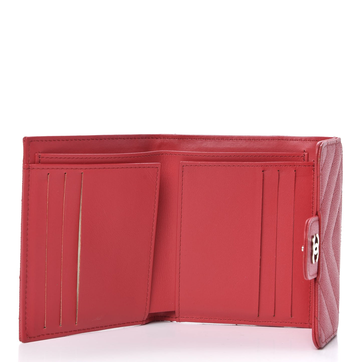 Caviar Chevron Quilted Compact Flap Wallet Red