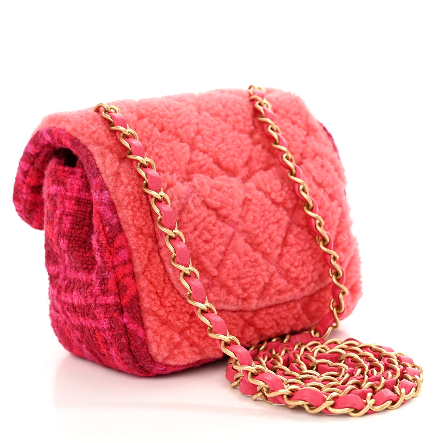 Chanel Shearling Tweed Quilted Mini Square Flap Bag Pink 3 of 11