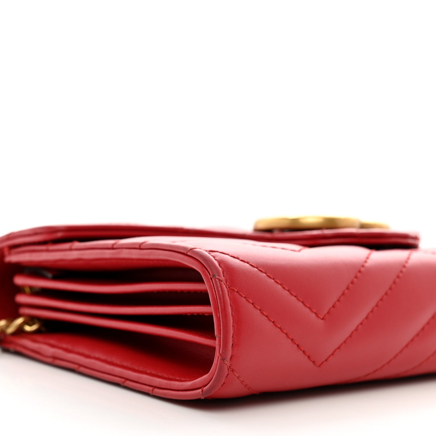 Calfskin Matelasse GG Marmont Chain Wallet Hibiscus Red