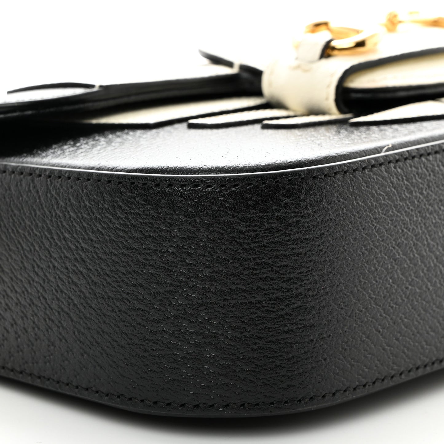 X ADIDAS Textured Dollar Calfskin Web Small Trefoil Horsebit 1955 Shoulder Bag Black Off White