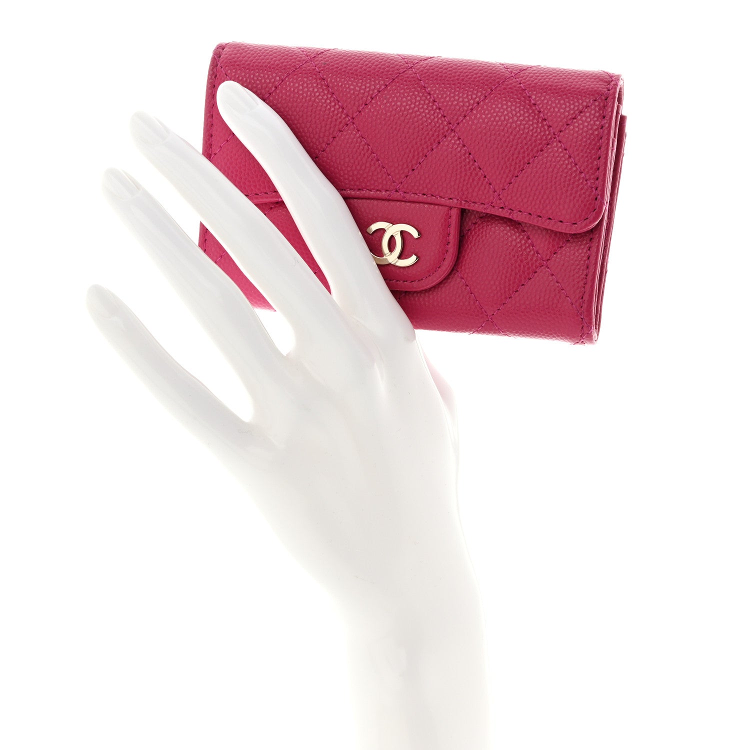 Chanel Caviar Quilted Flap Card Holder Wallet Fuchsia 2 of 9