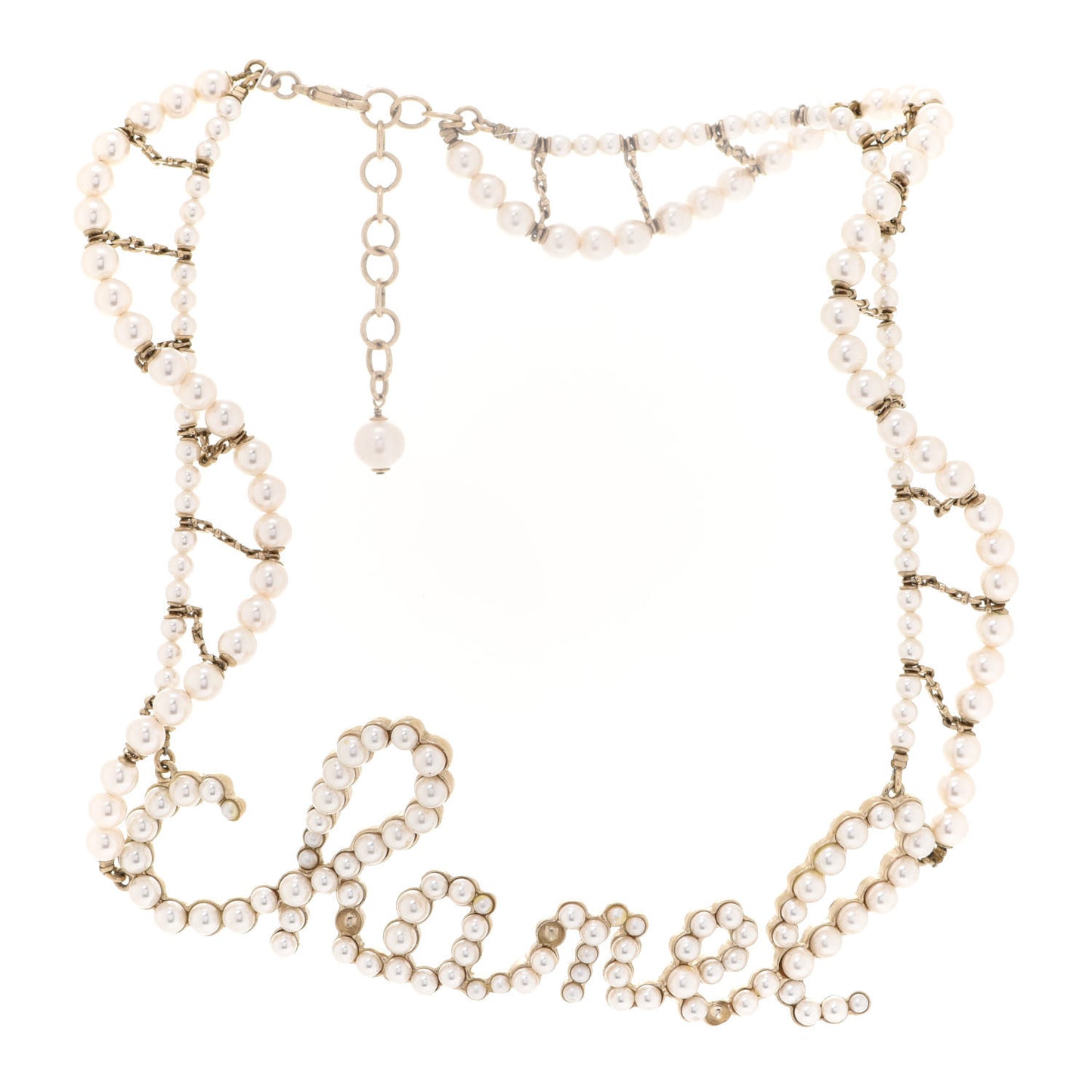 Metal Glass Swirling Pearls Necklace Gold