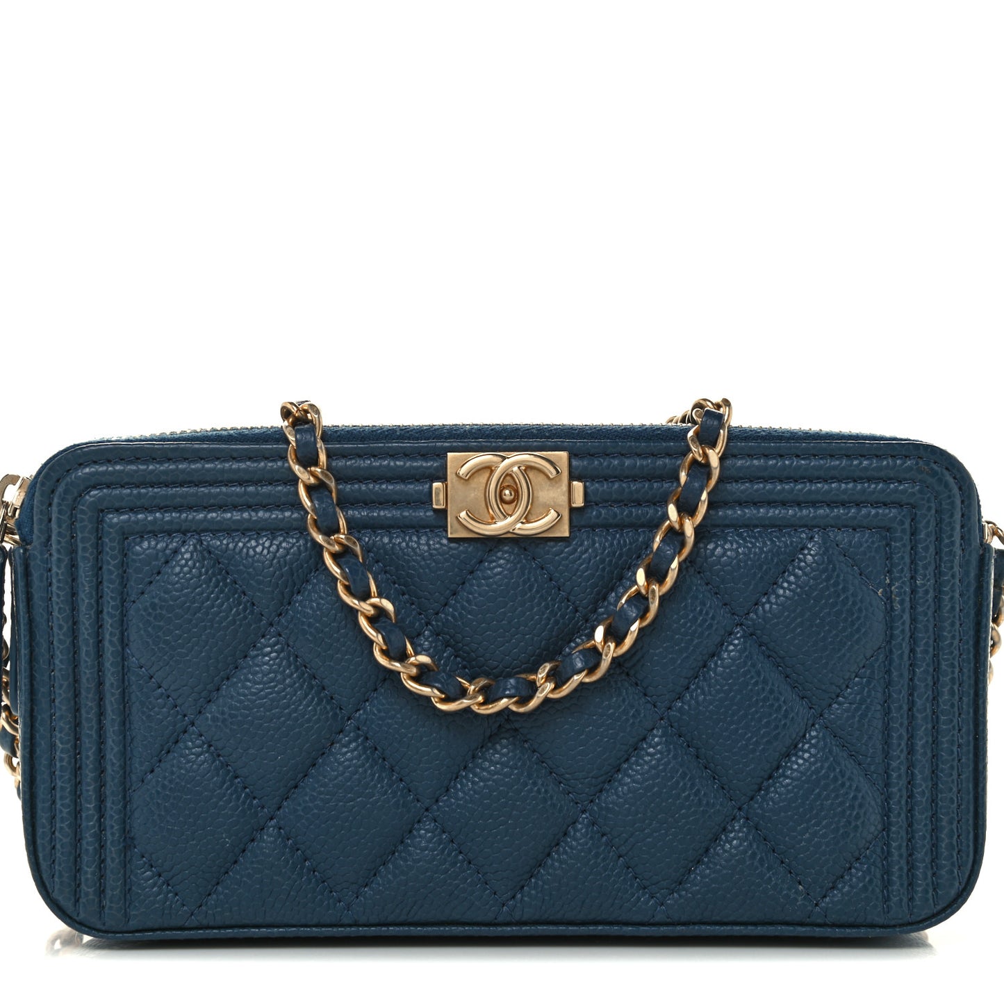 Caviar Quilted Small Boy Clutch With Chain Blue