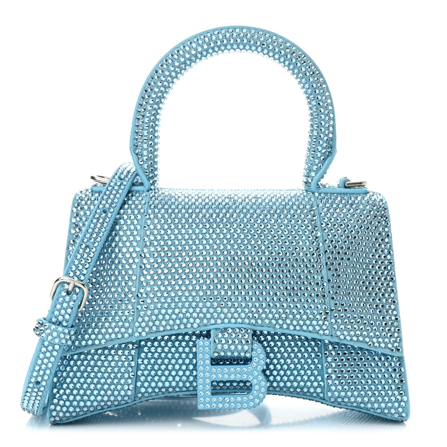 Balenciaga Strass Suede Hourglass Top Handle Bag XS Light Blue