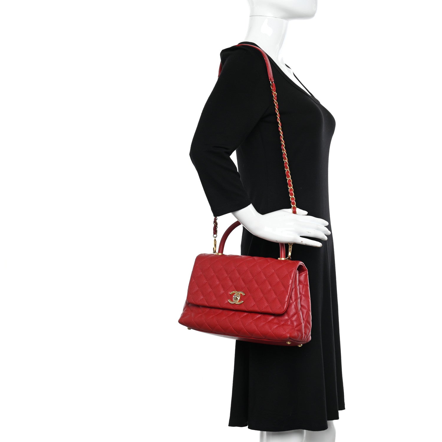 Chanel Caviar Lizard Embossed Quilted Small Coco Handle Flap Red 2 of 11