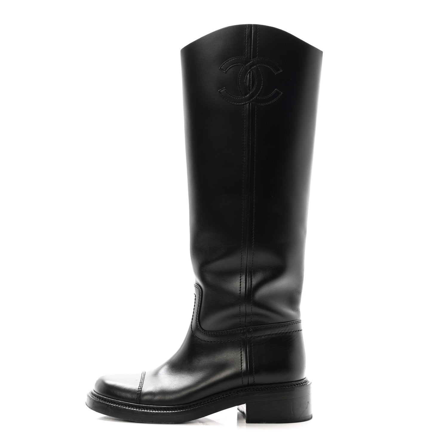 Chanel Calfskin Cap Toe CC Riding Boots 39 Black 1862311