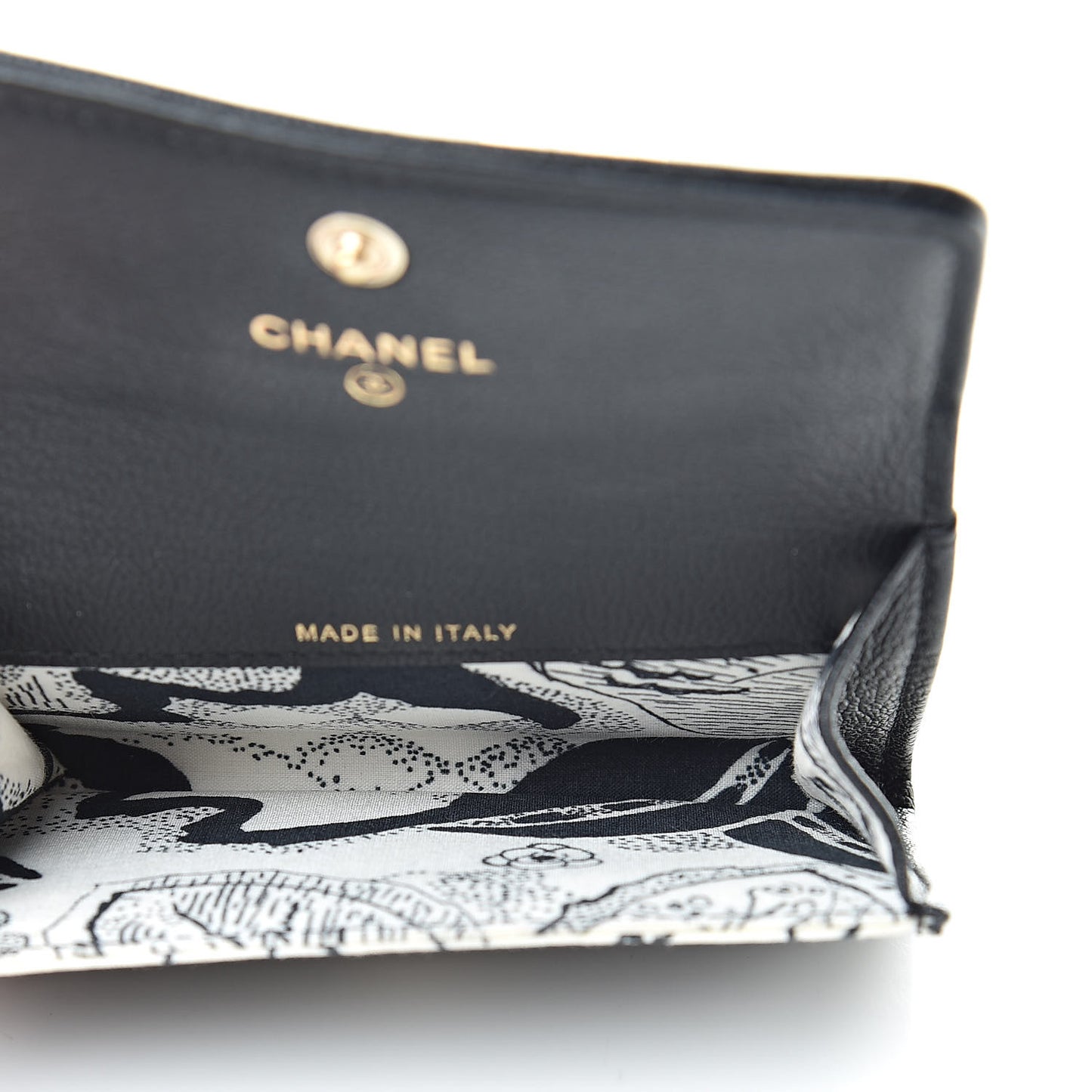 Goatskin Camellia CC Flap Card Holder Black