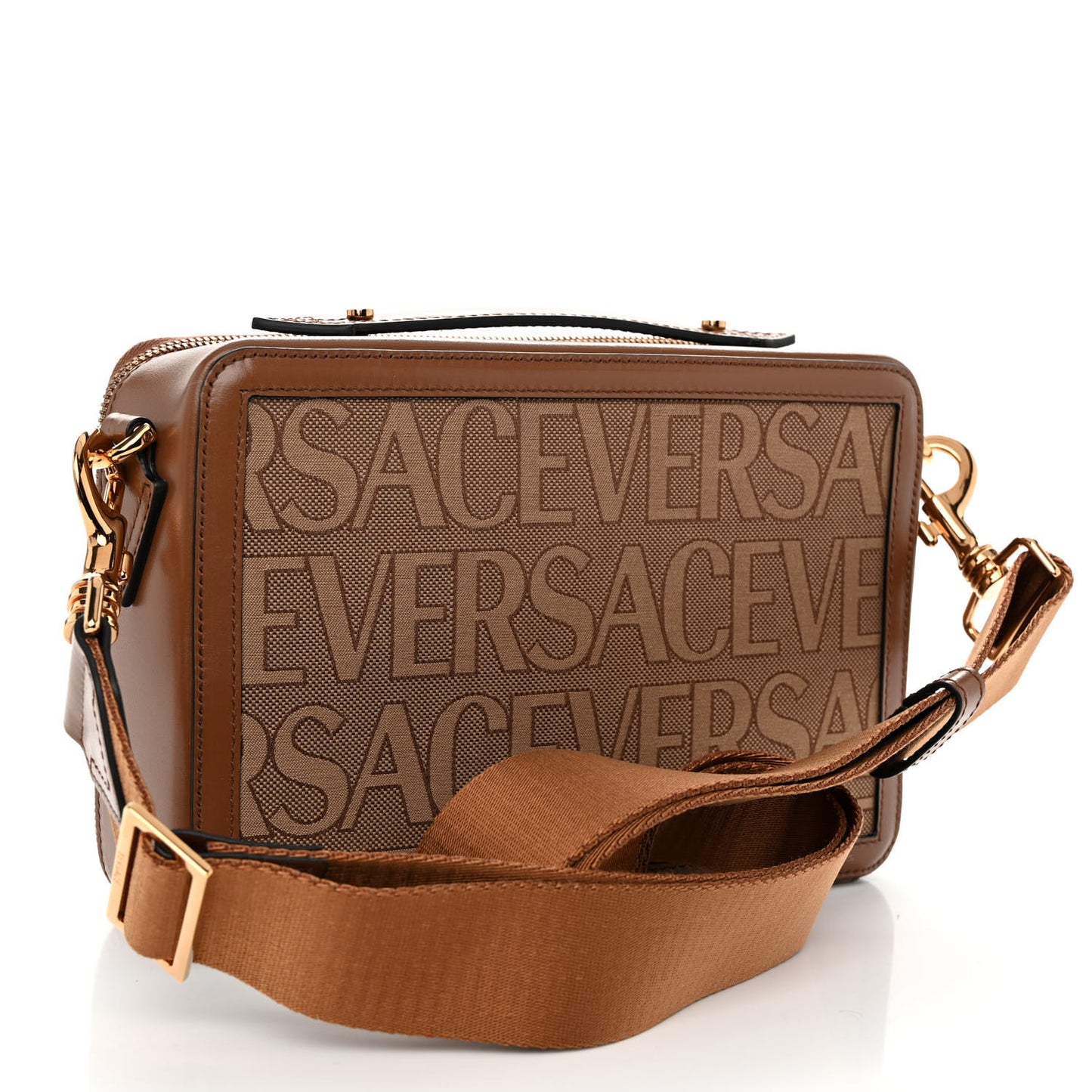 Canvas Calfskin Allover Messenger Bag Beige Brown