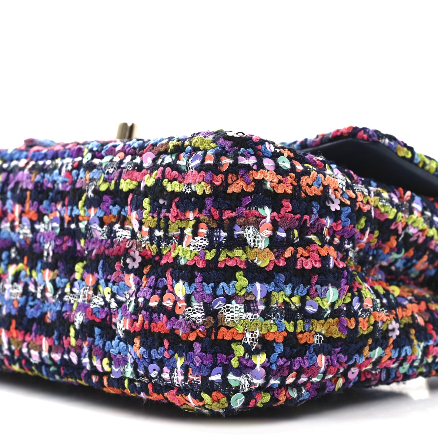 Tweed Quilted Mini Rectangular Flap Navy Blue Multicolor