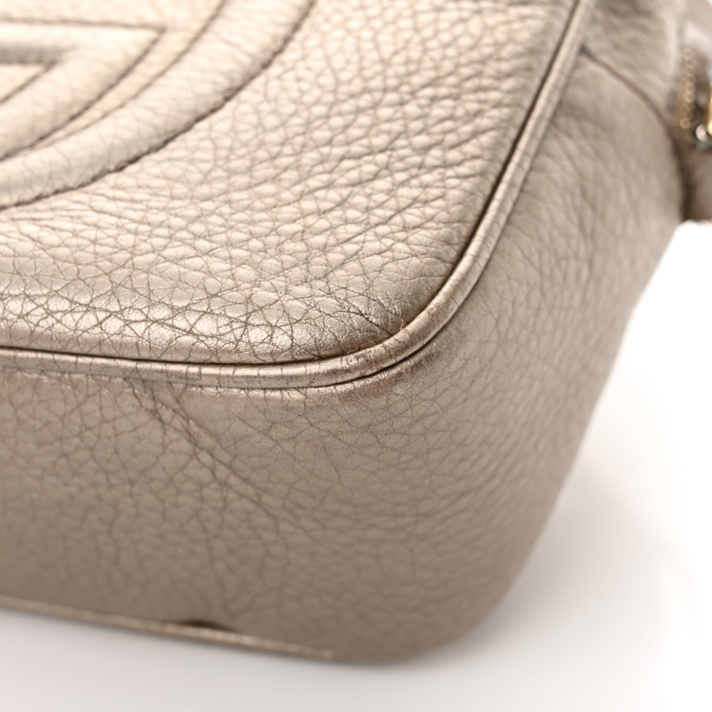 Metallic Pebbled Calfskin Small Soho Disco Bag Golden Beige