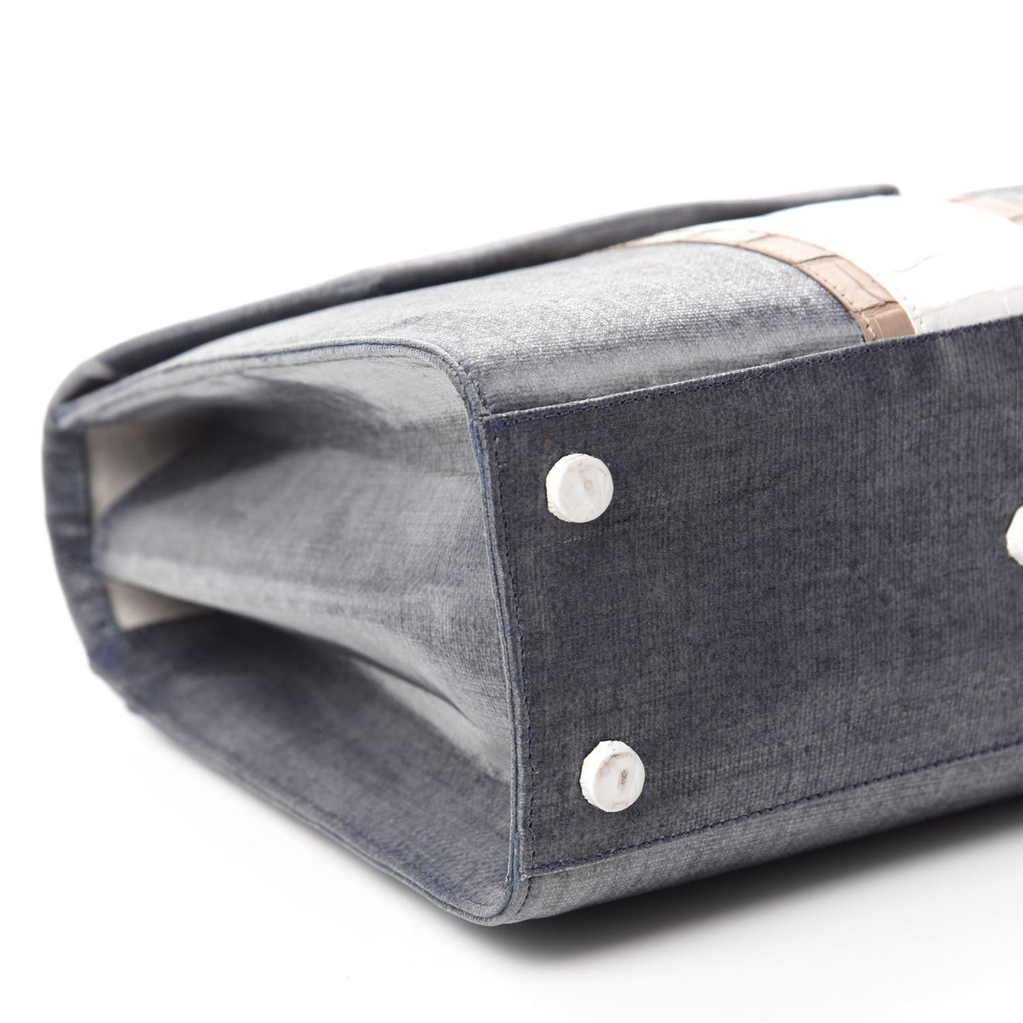 Crocodile Linen Mini Lily Top Handle Bag Navy