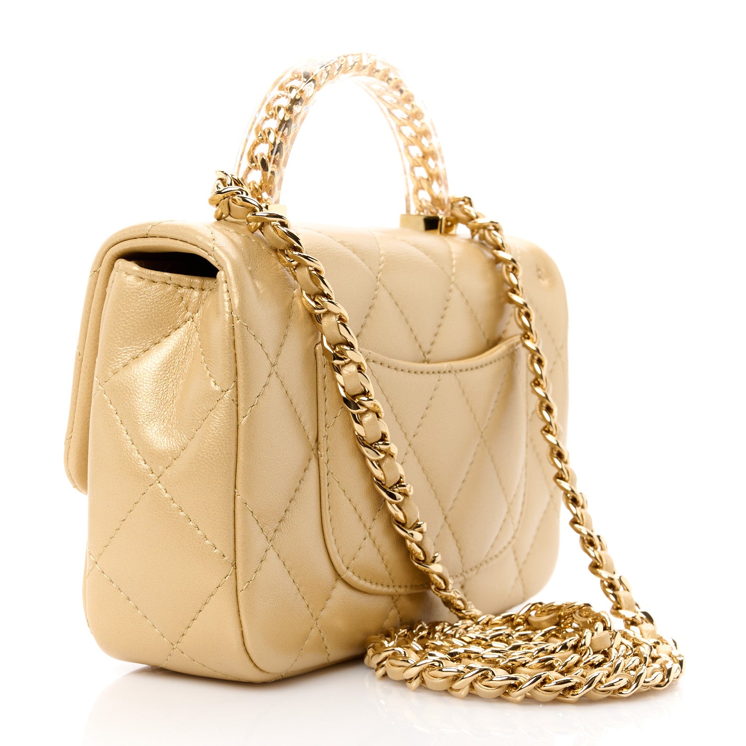 Chanel Metallic Lambskin Resin Quilted Top Handle Mini Flap Gold 3 of 11