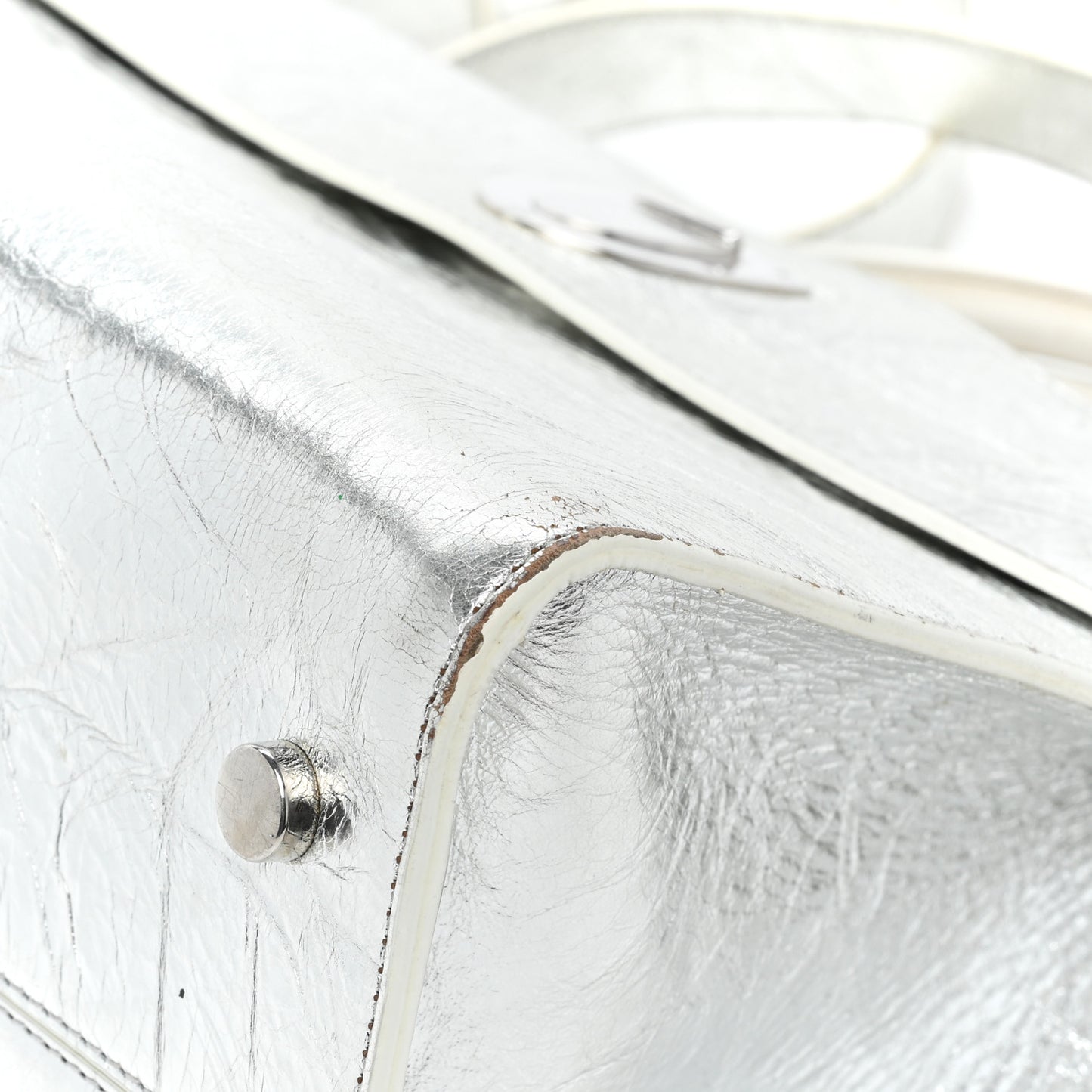 Metallic Calfskin Medium Diorever Flap Silver