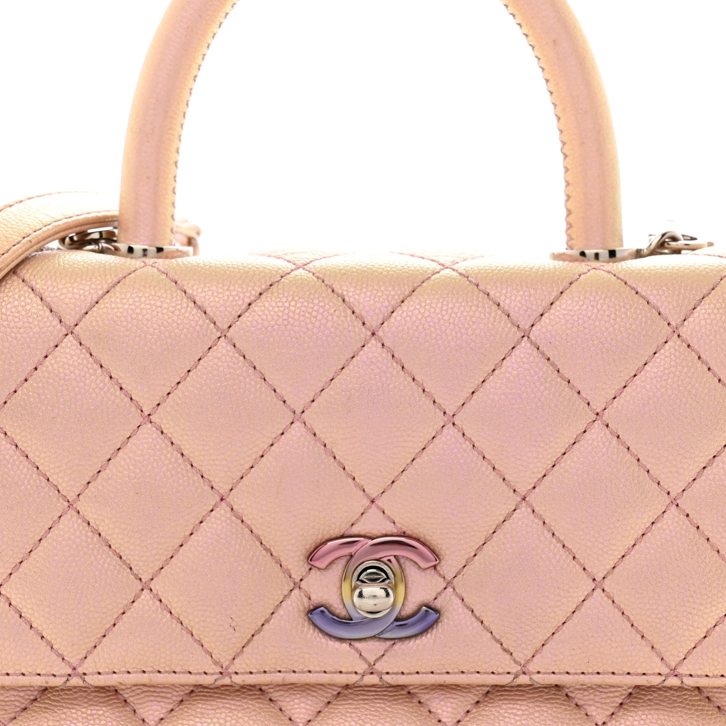 Iridescent Caviar Quilted Mini Coco Handle Flap Pink