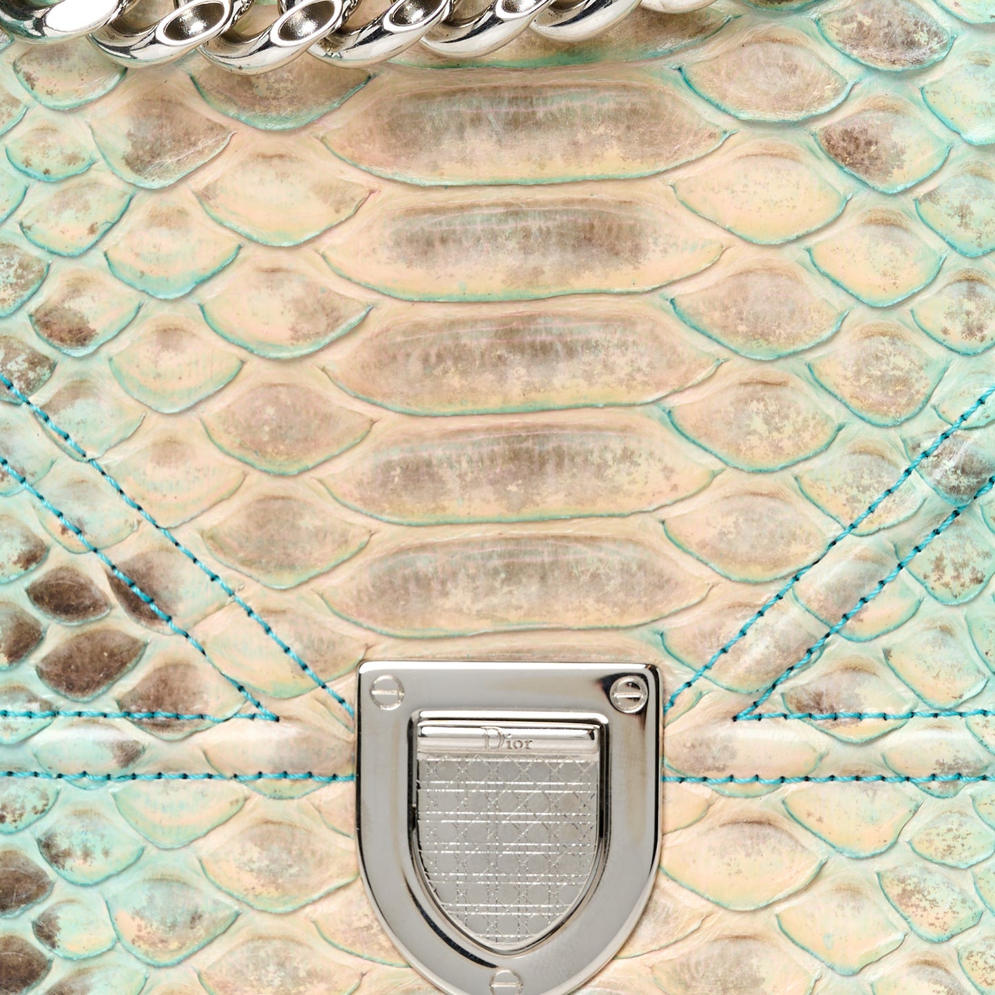 Snakeskin Gradient Small Diorama Flap Bag Turquoise Beige