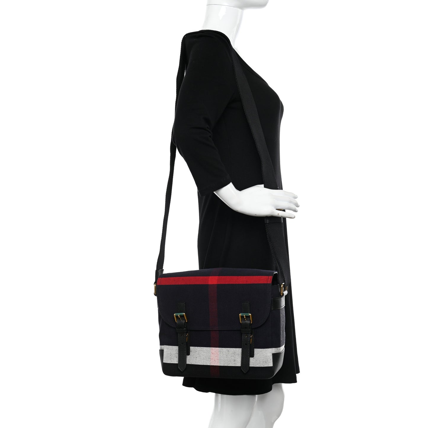 Canvas Mega Check Large Baildon Messenger Bag Navy