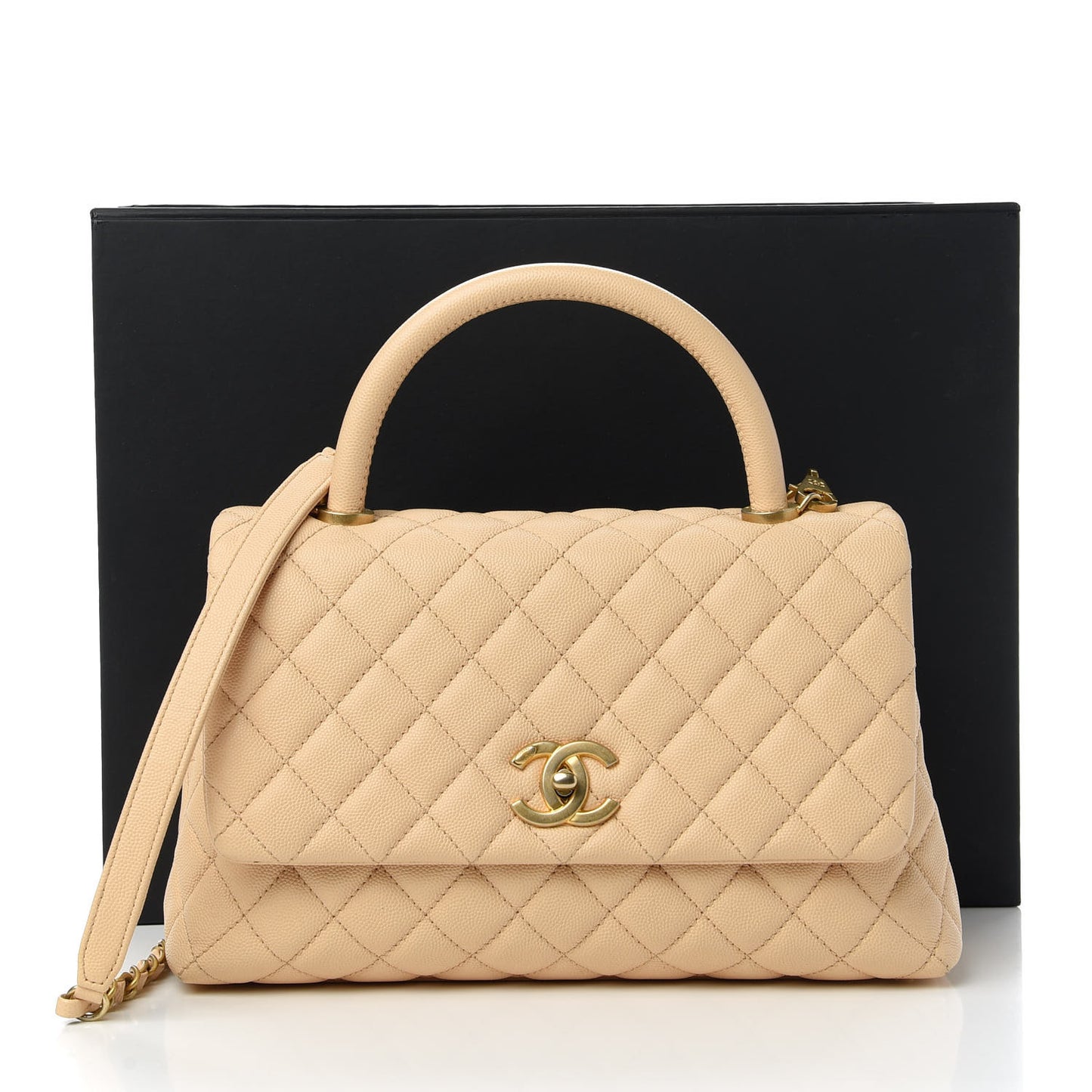 Caviar Quilted Small Coco Handle Flap Light Beige