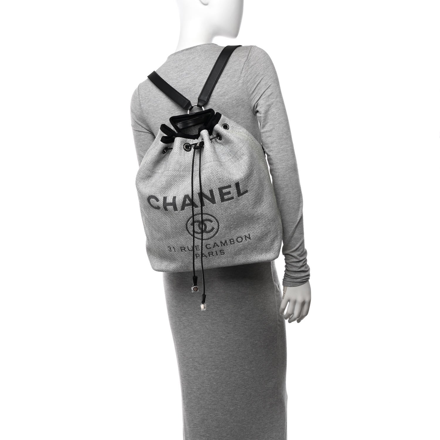 Chanel Woven Straw Raffia Large Deauville Backpack Grey Black 2 of 11