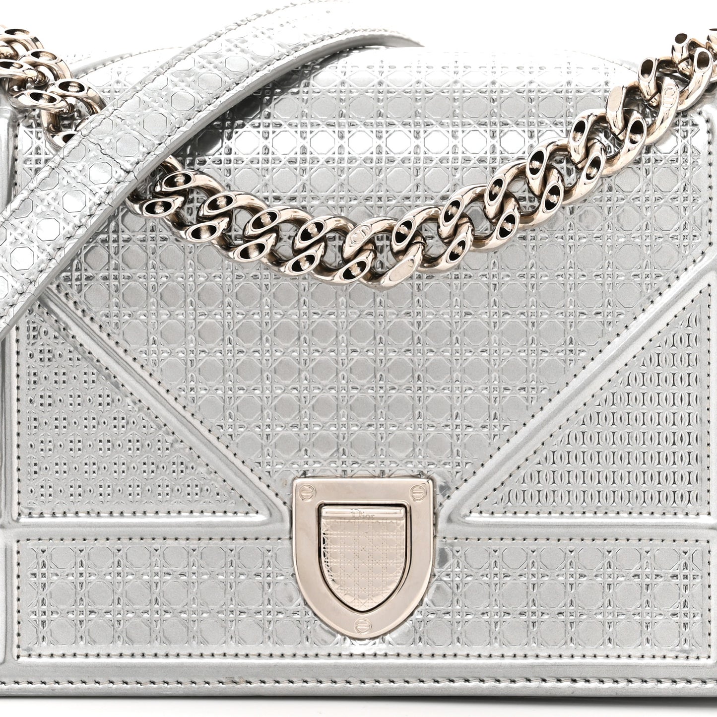 Metallic Patent Micro-Cannage Small Diorama Flap Bag Silver