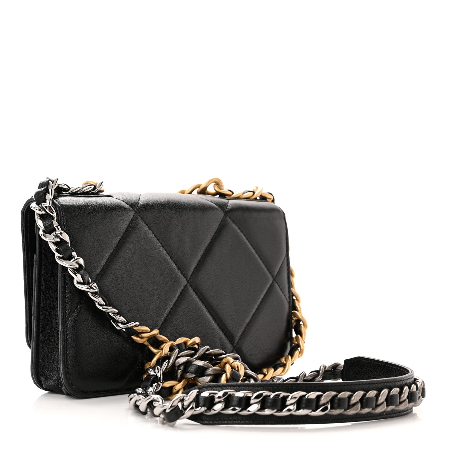Goatskin Quilted Chanel 19 Wallet On Chain WOC Black