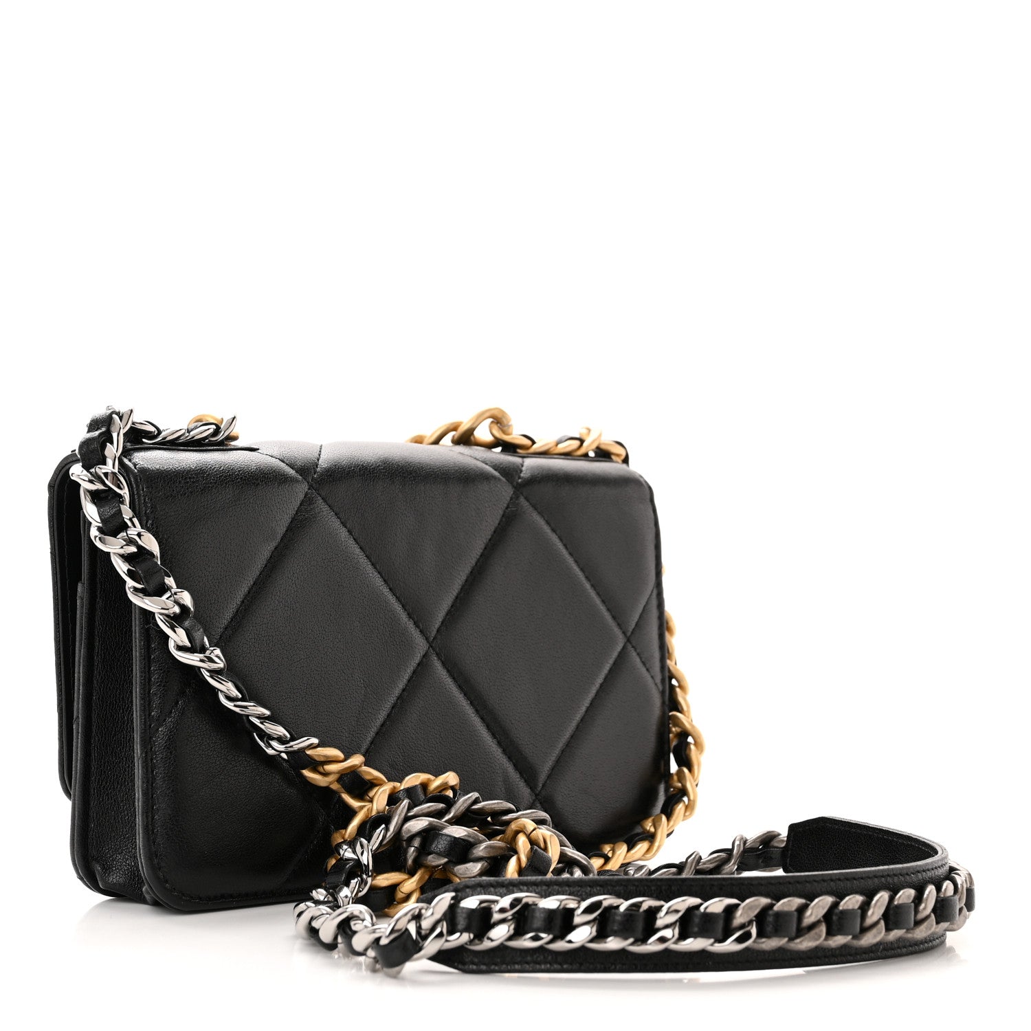 Chanel Goatskin Quilted Chanel 19 Wallet On Chain WOC Black 3 of 11