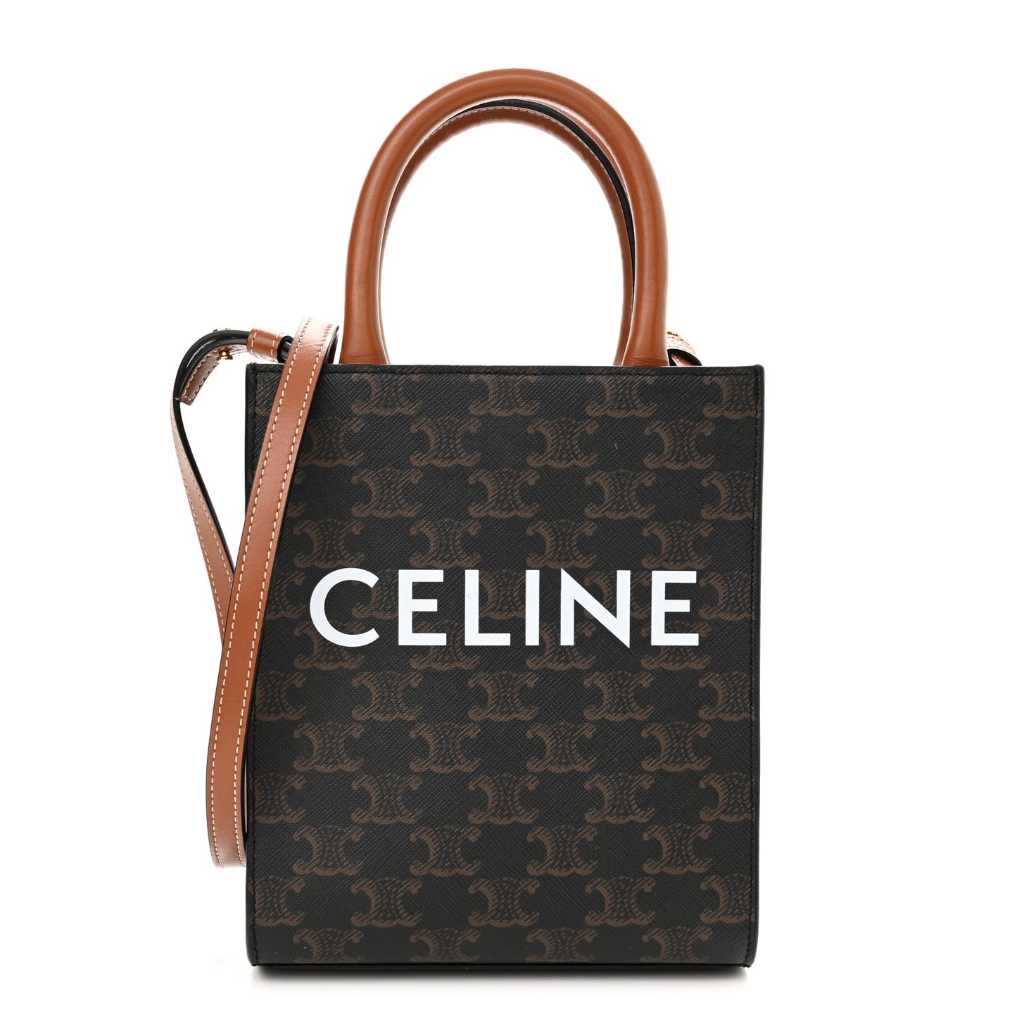 Triomphe Canvas Calfskin Mini Vertical Cabas Tan