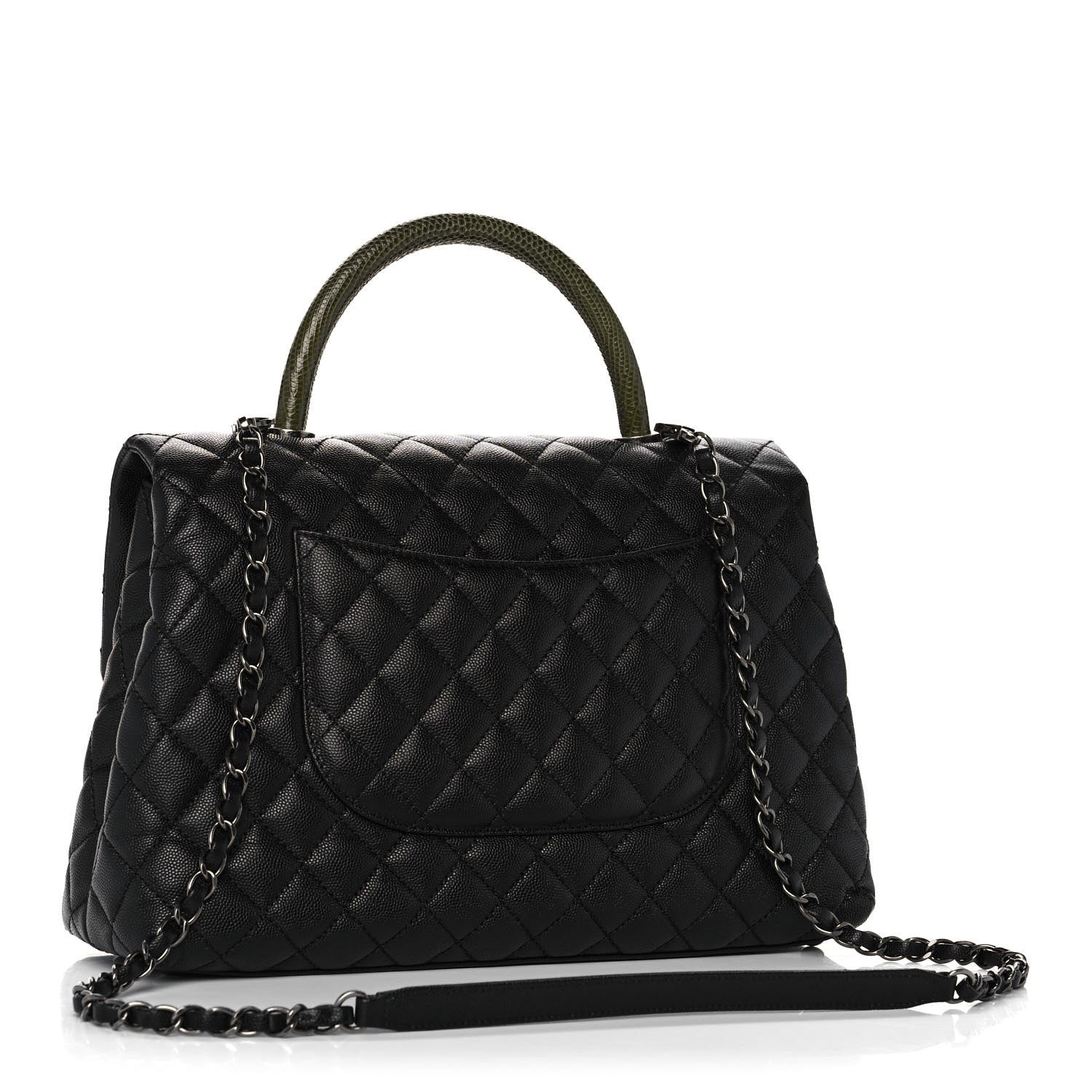 Chanel Caviar Lizard Quilted Medium Coco Handle Flap Black Green 3 of 11