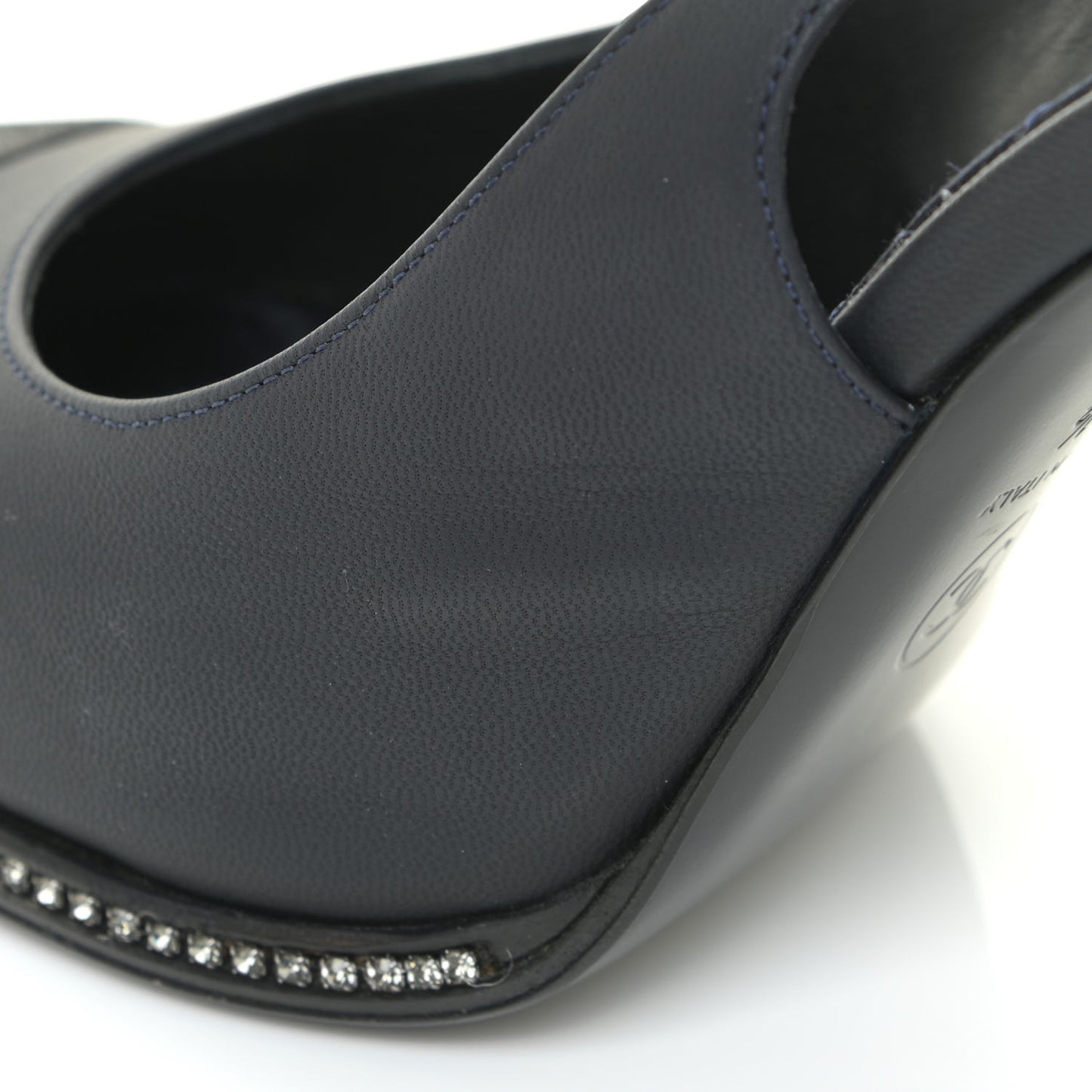Crystal Cap Toe Slingback Pumps 38.5 Marine Gris Fonce