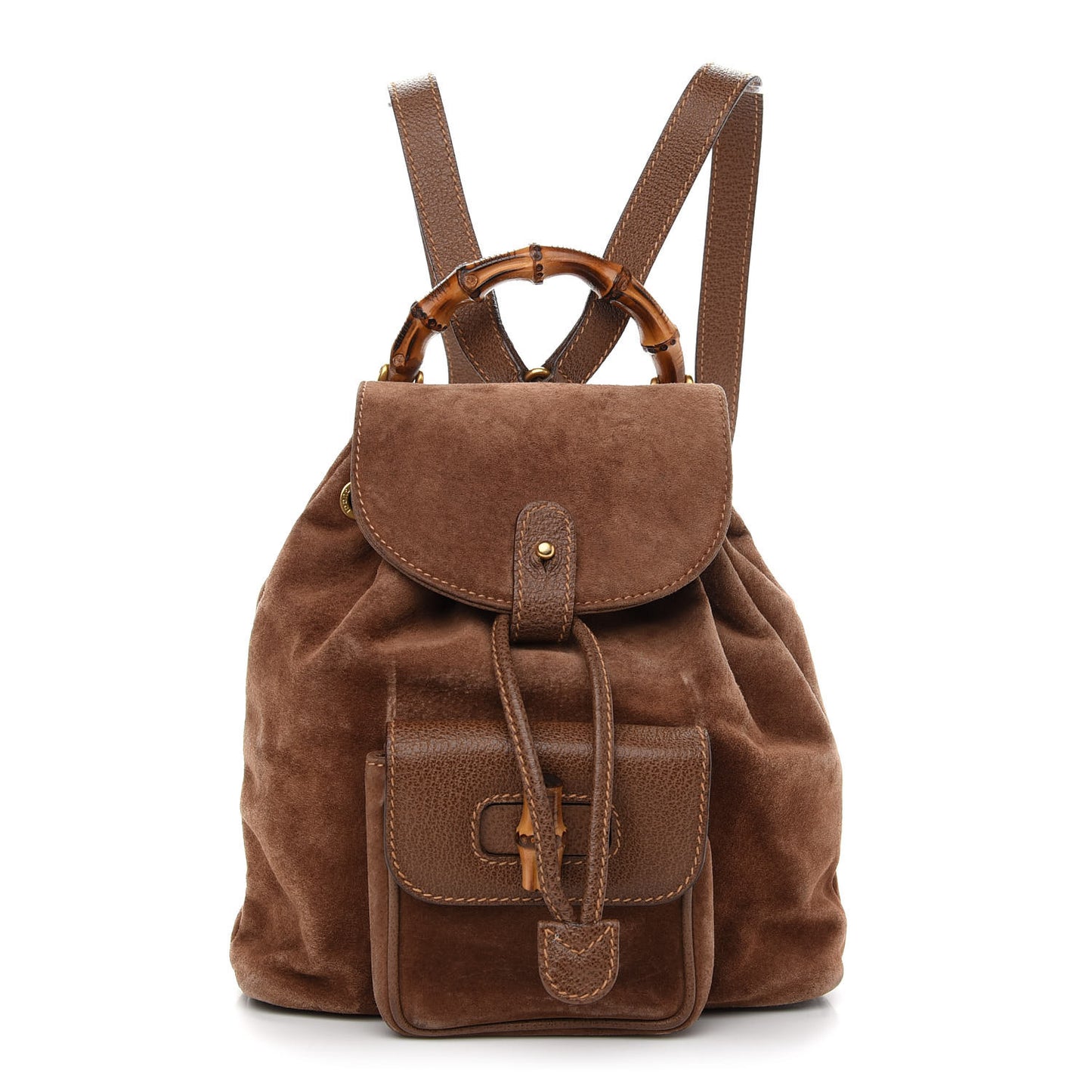 Suede Calfskin Bamboo Backpack Brown