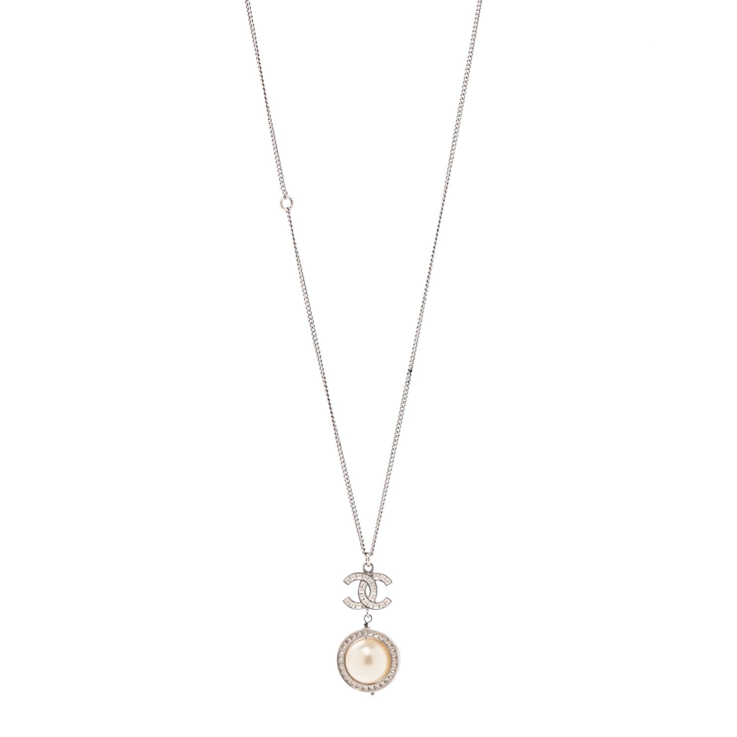 Chanel Baguette Crystal CC Pearl Drop Art Decoco Necklace Silver 1 of 6