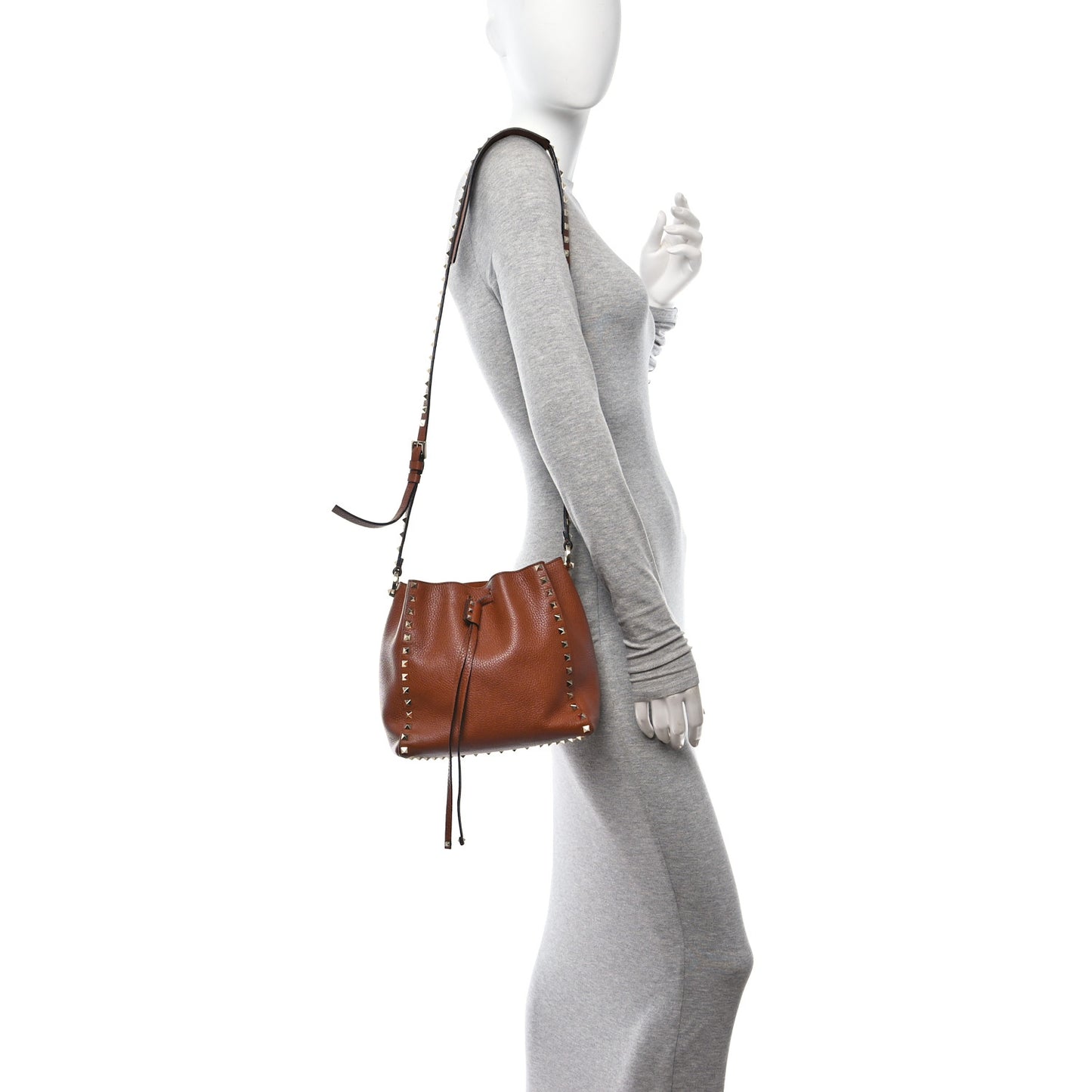 Grained Calfskin Rockstud Small Bucket Bag Selleria