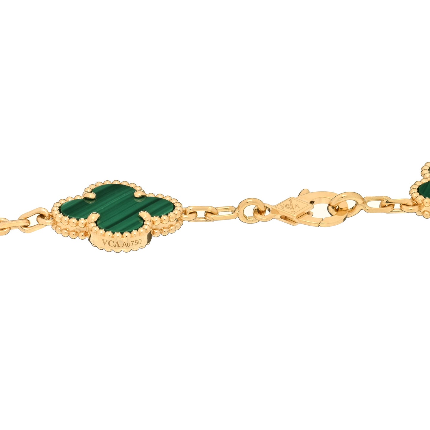 18K Yellow Gold Malachite 5 Motifs Vintage Alhambra Bracelet