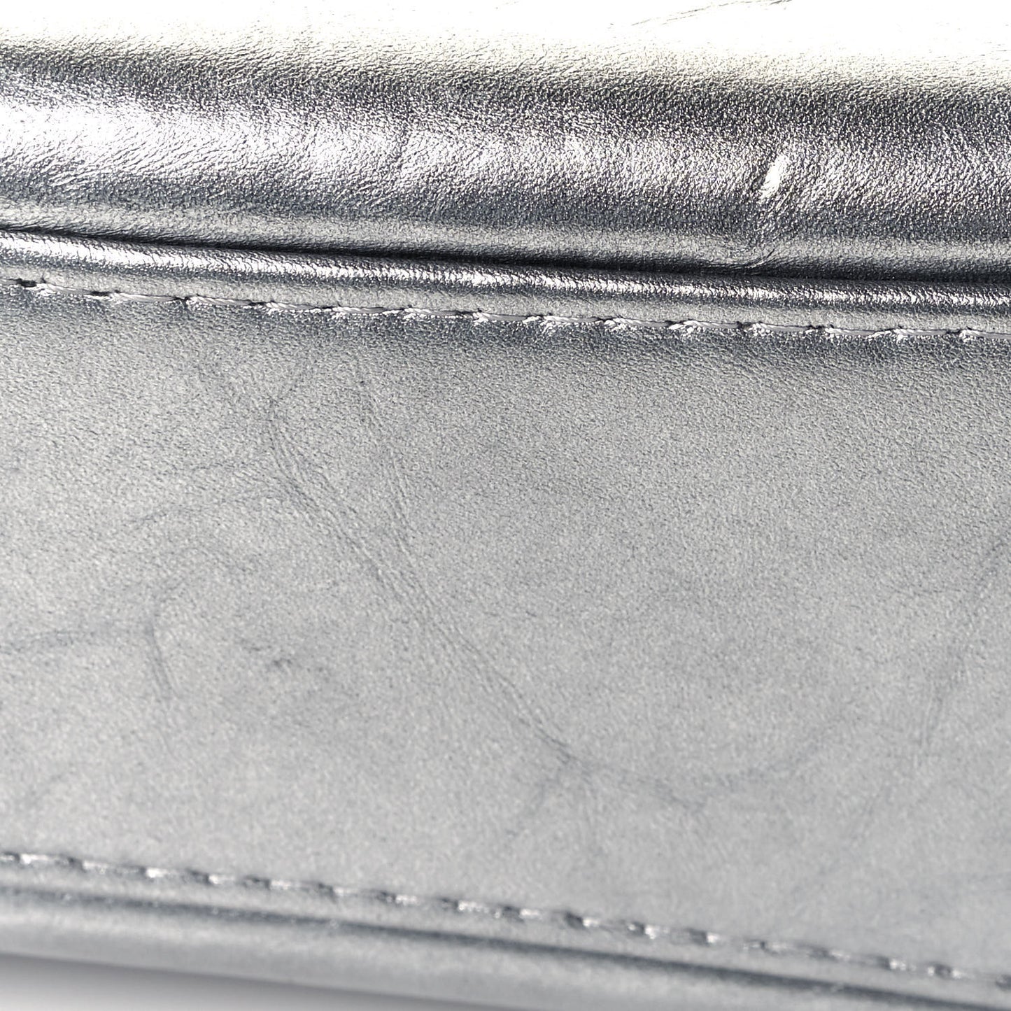 Metallic Aged Calfskin Quilted Large Gabrielle Silver