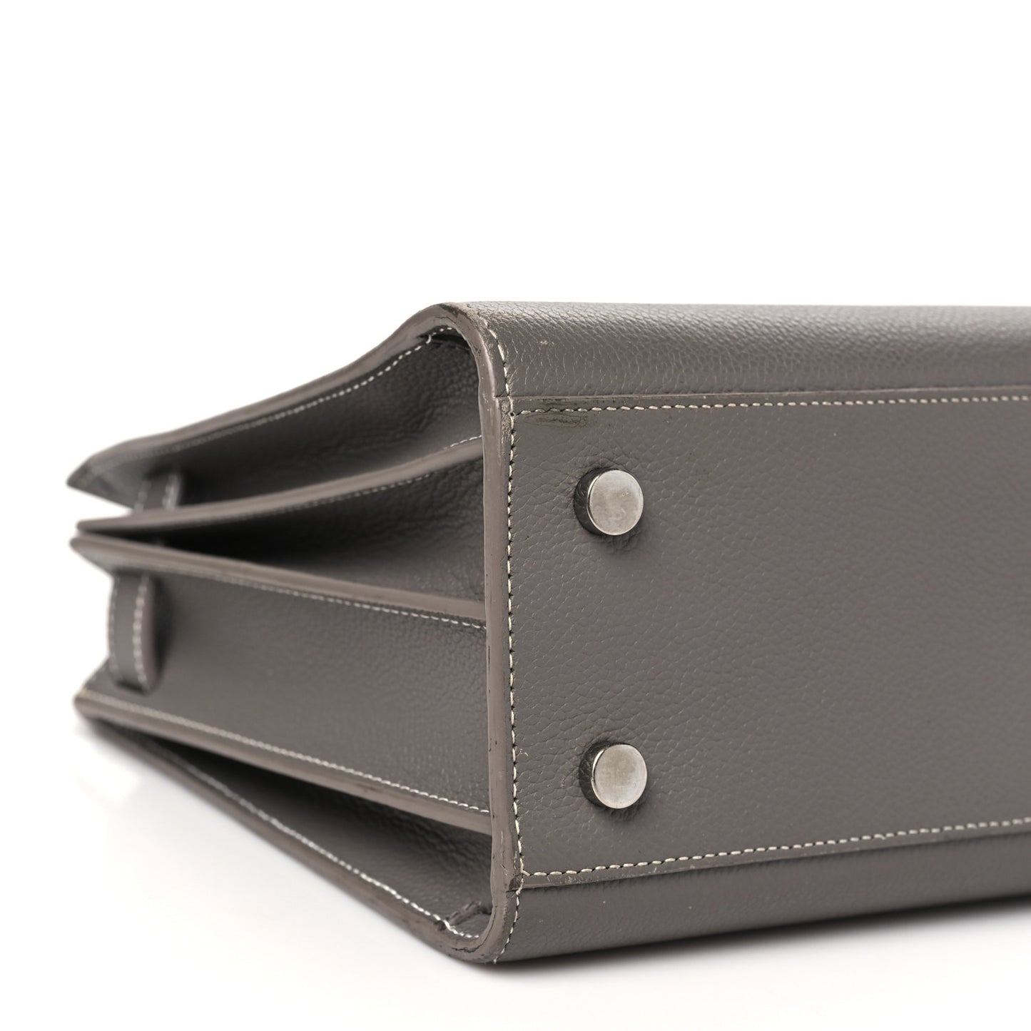 Grained Calfskin Topstich Baby Sac De Jour Grey
