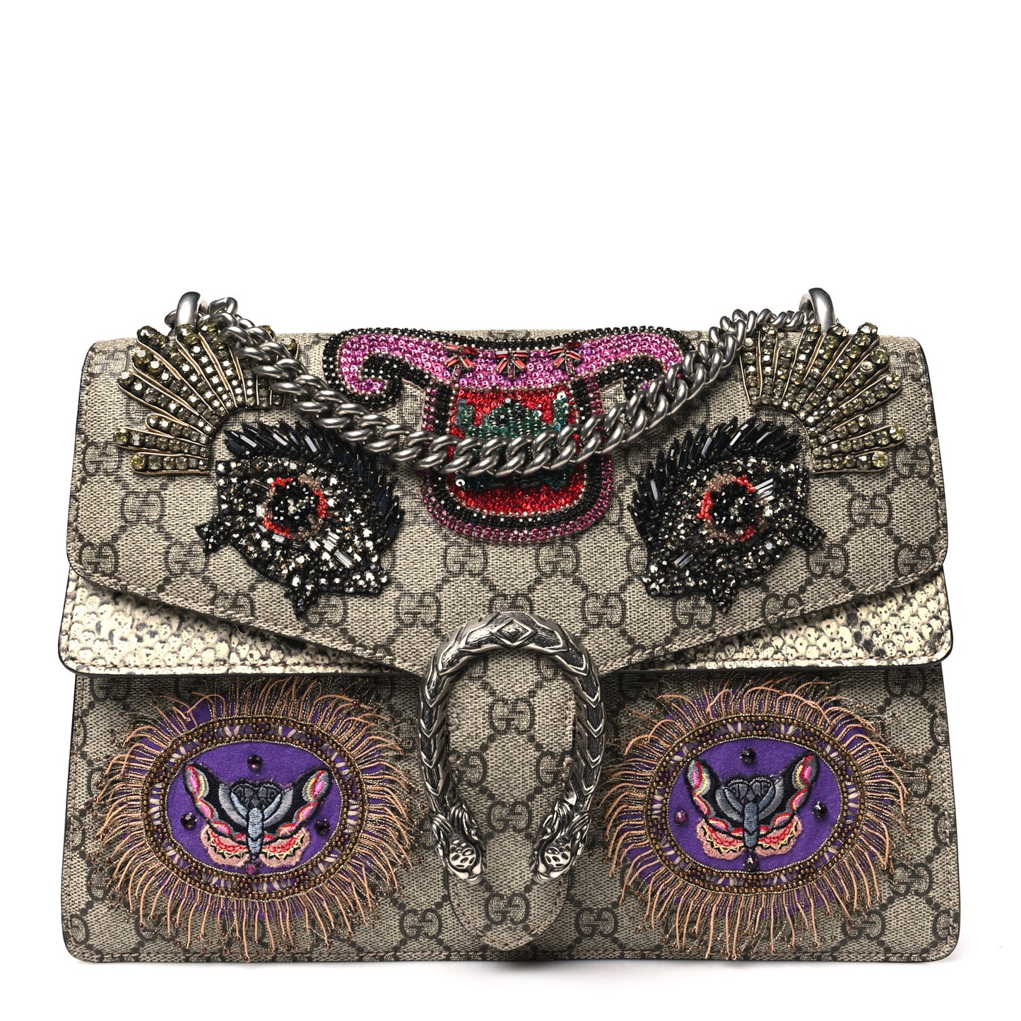GG Supreme Monogram Snakeskin Crystal Embroidered Medium Dionysus Shoulder Bag