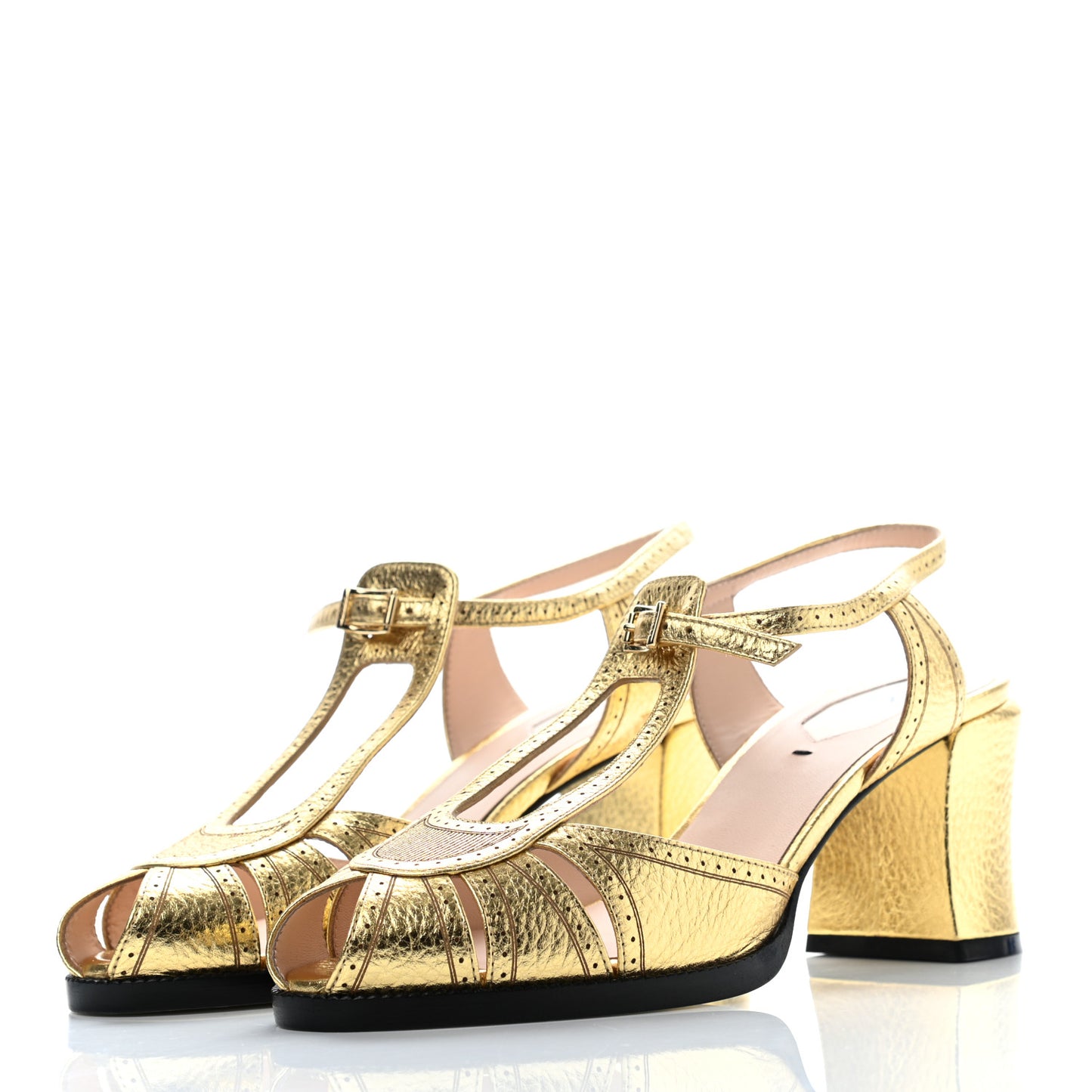 Metallic Calfskin Chameleon Block Heel Pumps 38 Gold