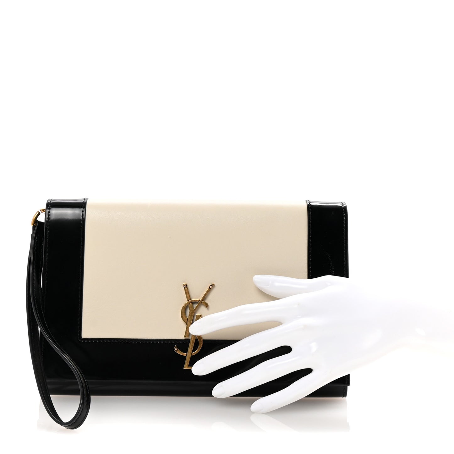 Lambskin Patent Monogram Cassandre Clasp Flap Pouch Off White Black
