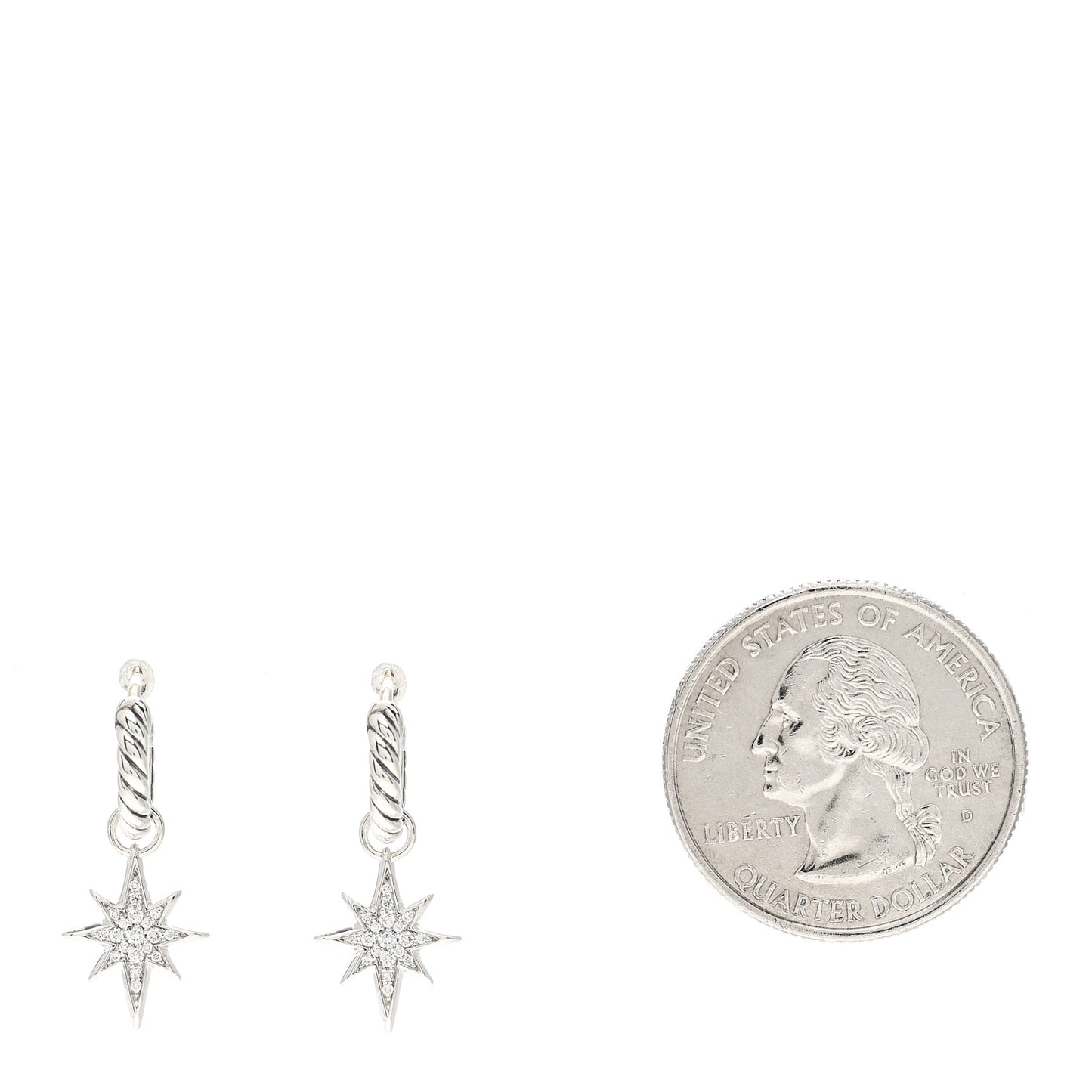 Sterling Silver Northstar Drop Closed Hoop Earrings