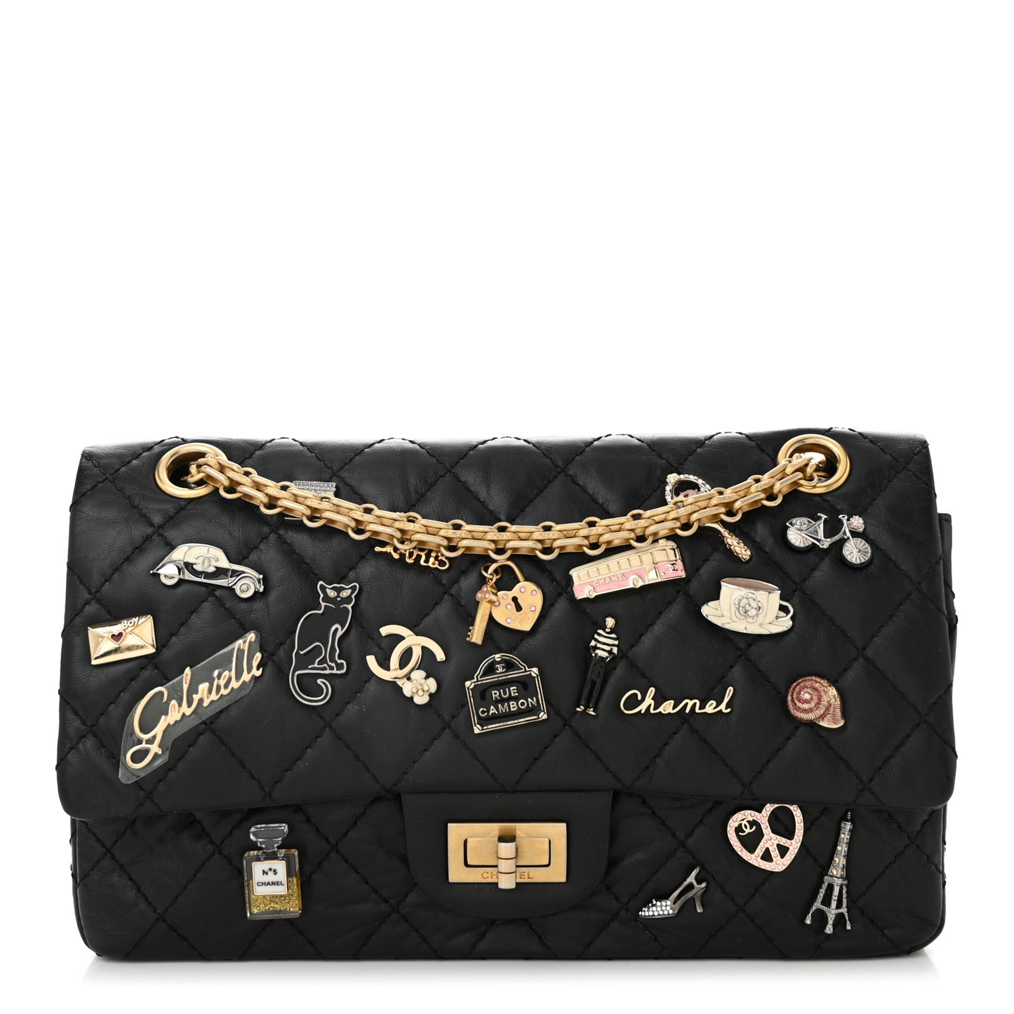 Aged Calfskin Lucky Charms 2.55 Reissue 225 Flap Black