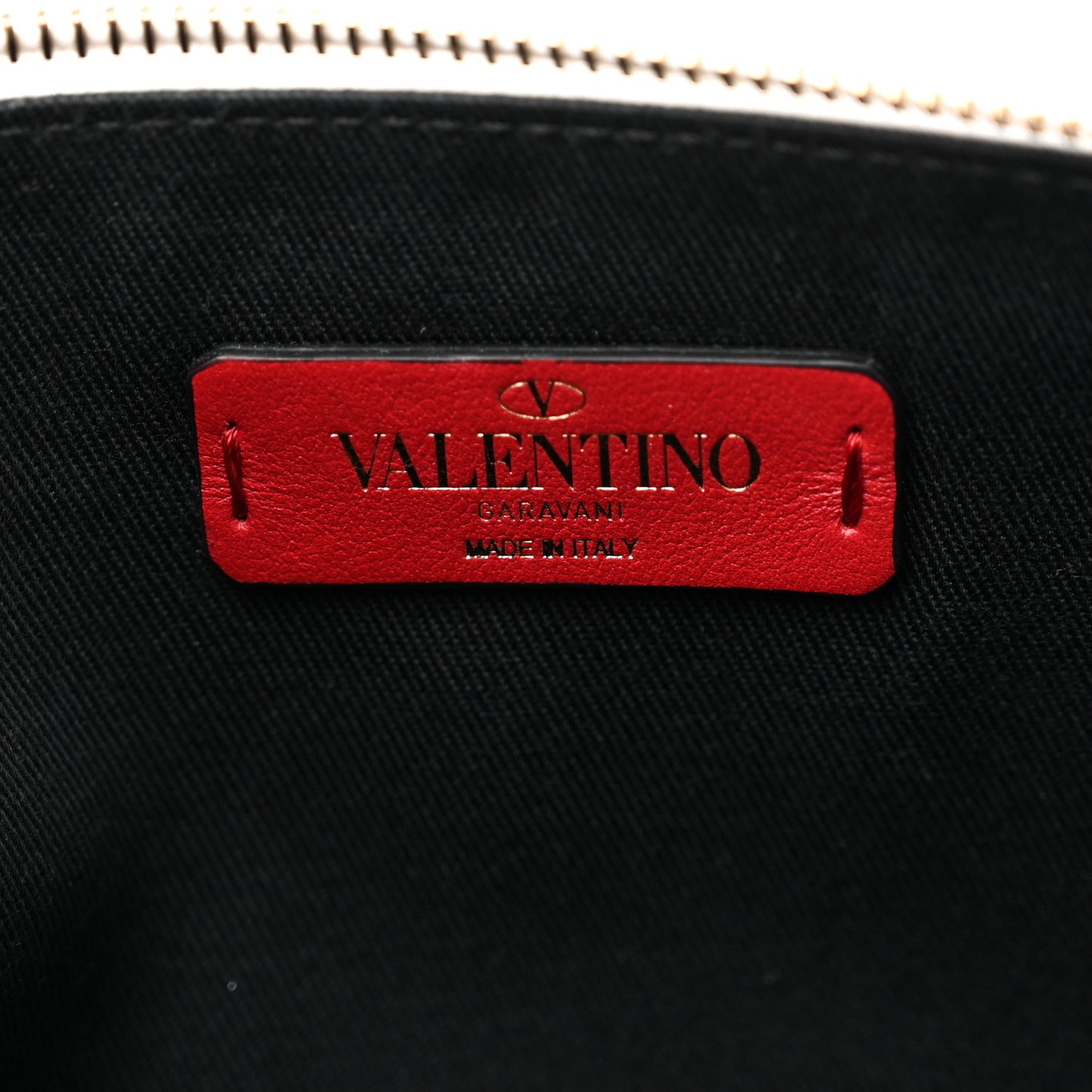 Rockstud Calfskin Be My VLTN Large Flat Zip Pouch White