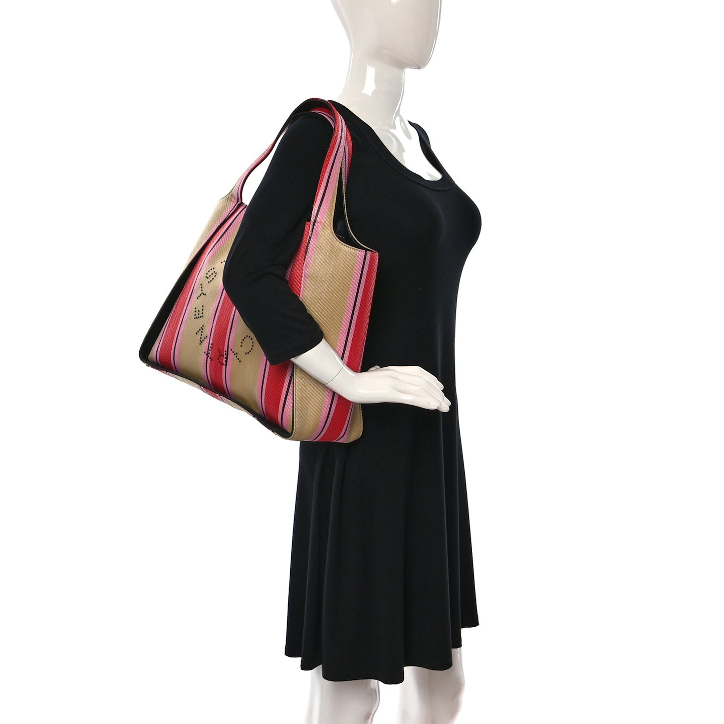 Raffia Striped Logo Tote Red