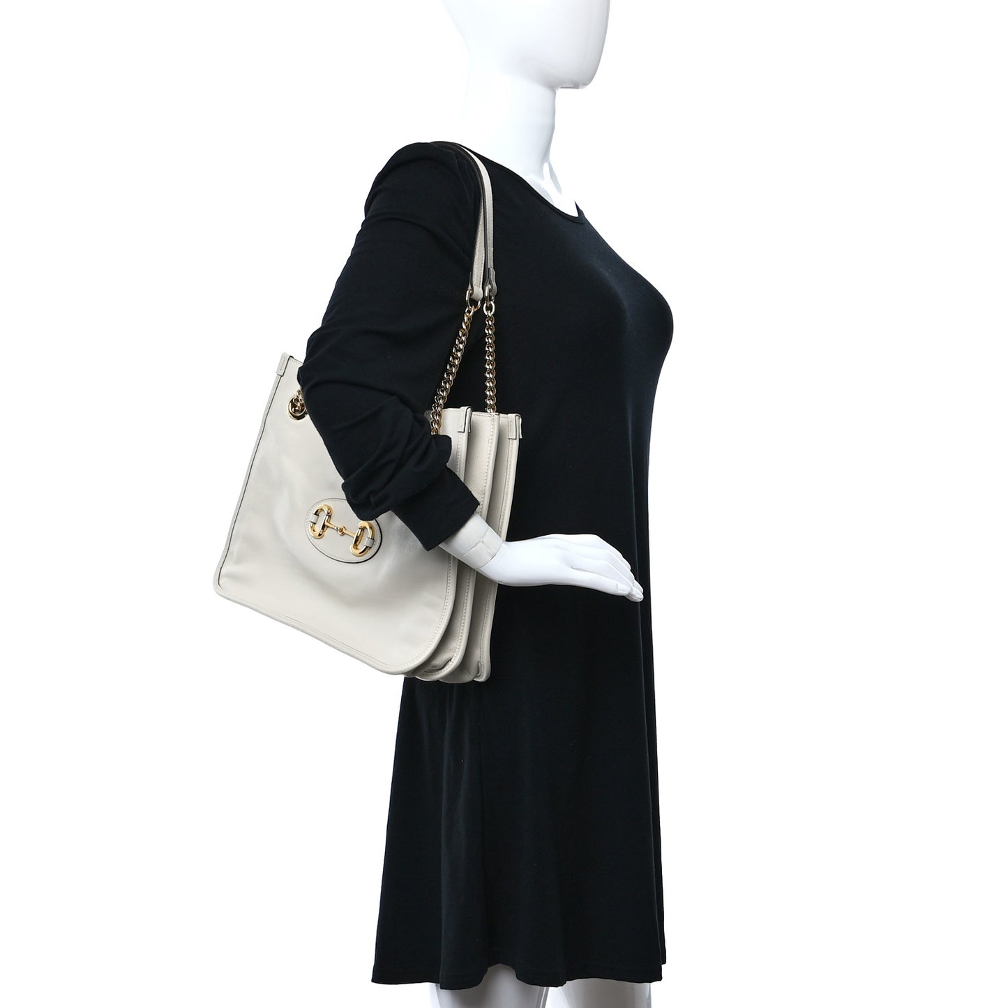 New Sakai Calfskin Lux Medium Horsebit 1955 Tote Bag Mystic White