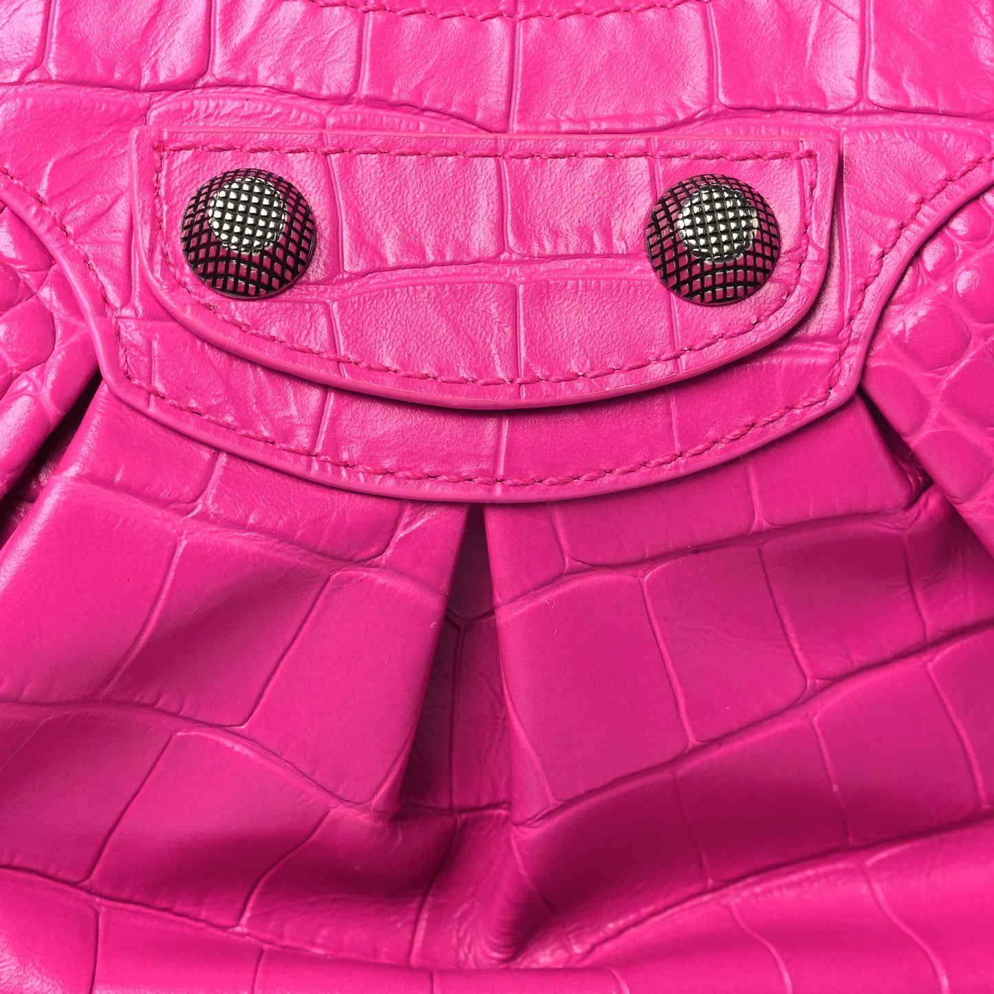 Extra Supple Calfskin Crocodile Embossed XS Le Cagole Shoulder Bag Lipstick Pink