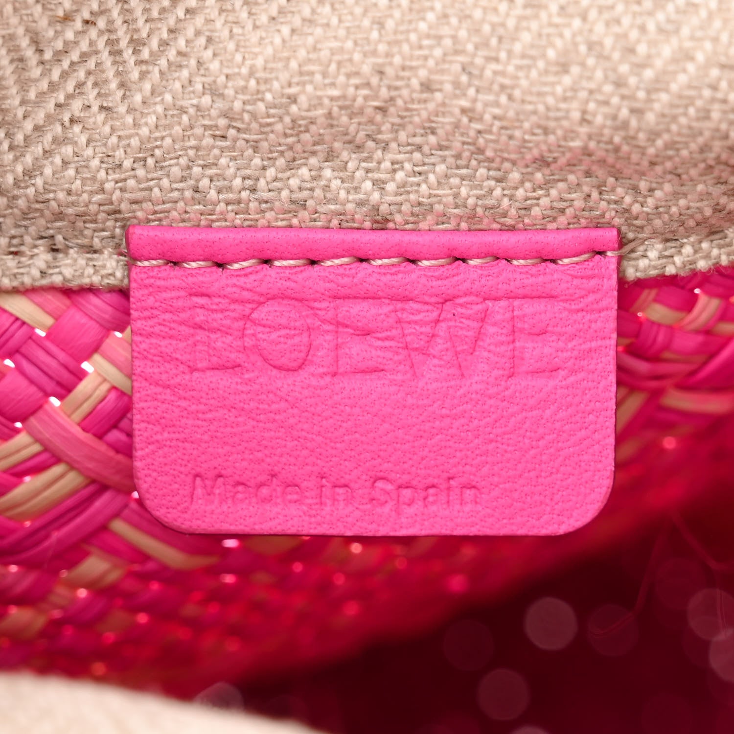 Loewe Iraca Palm Calfskin Anagram Square Pocket Bucket Bag Natural Fuchsia 6 of 10