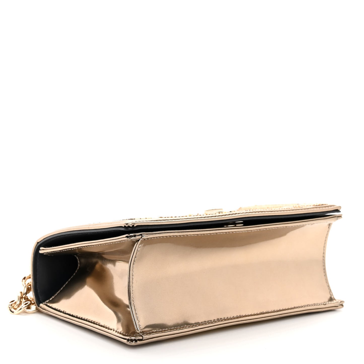 Metallic Calfskin Beaded Small Diorama Flap Bag Gold