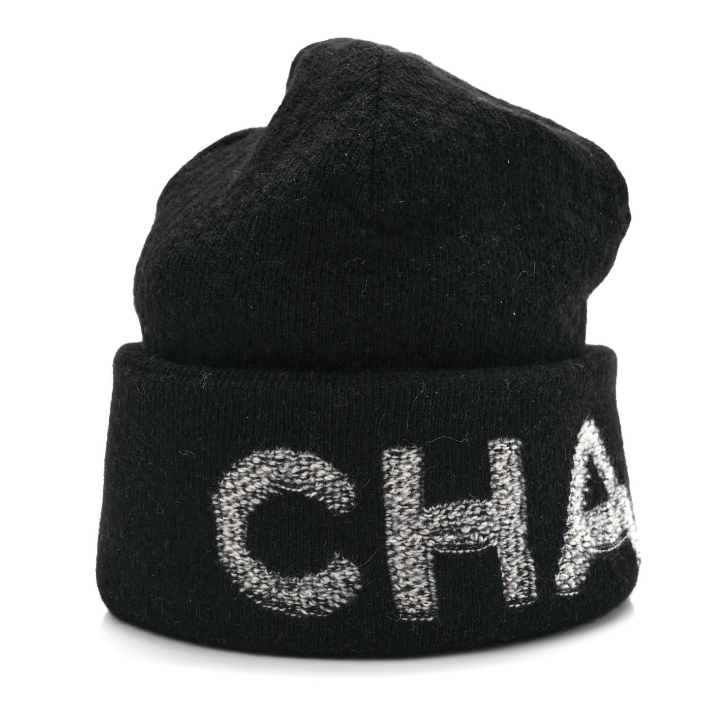 Wool Cashmere Logo Beanie Hat Black Light Grey